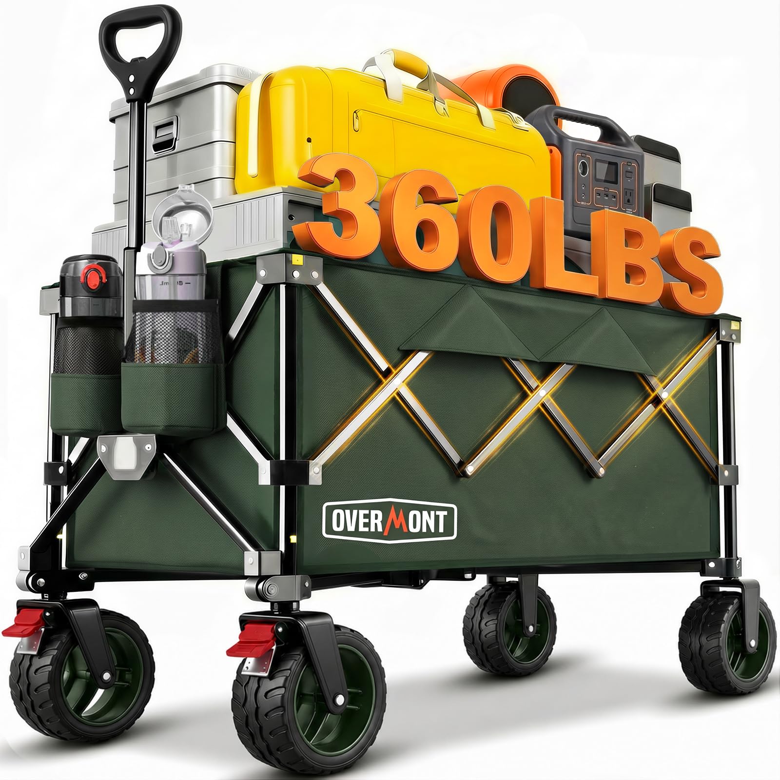 Overmont Faltbar Bollerwagen Klappbar Handwagen - mit Geländegängige Breite Räder - bis 150 kg Tragkraft - für Camping Sport Einkaufen Garten