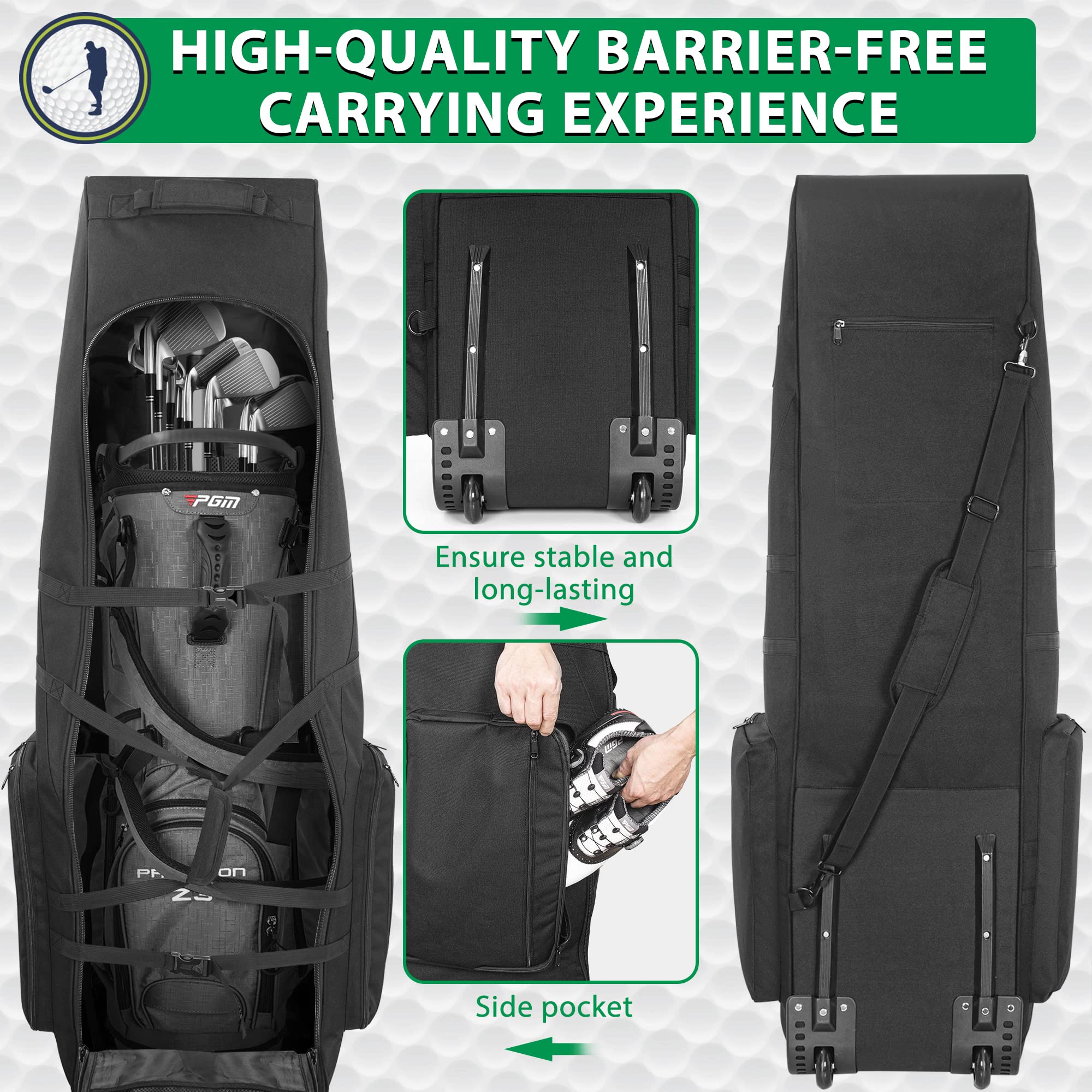 Sac de golf de voyage AKOZLIN avec roues 900D Oxford robuste rembourré pliable imperméable noir