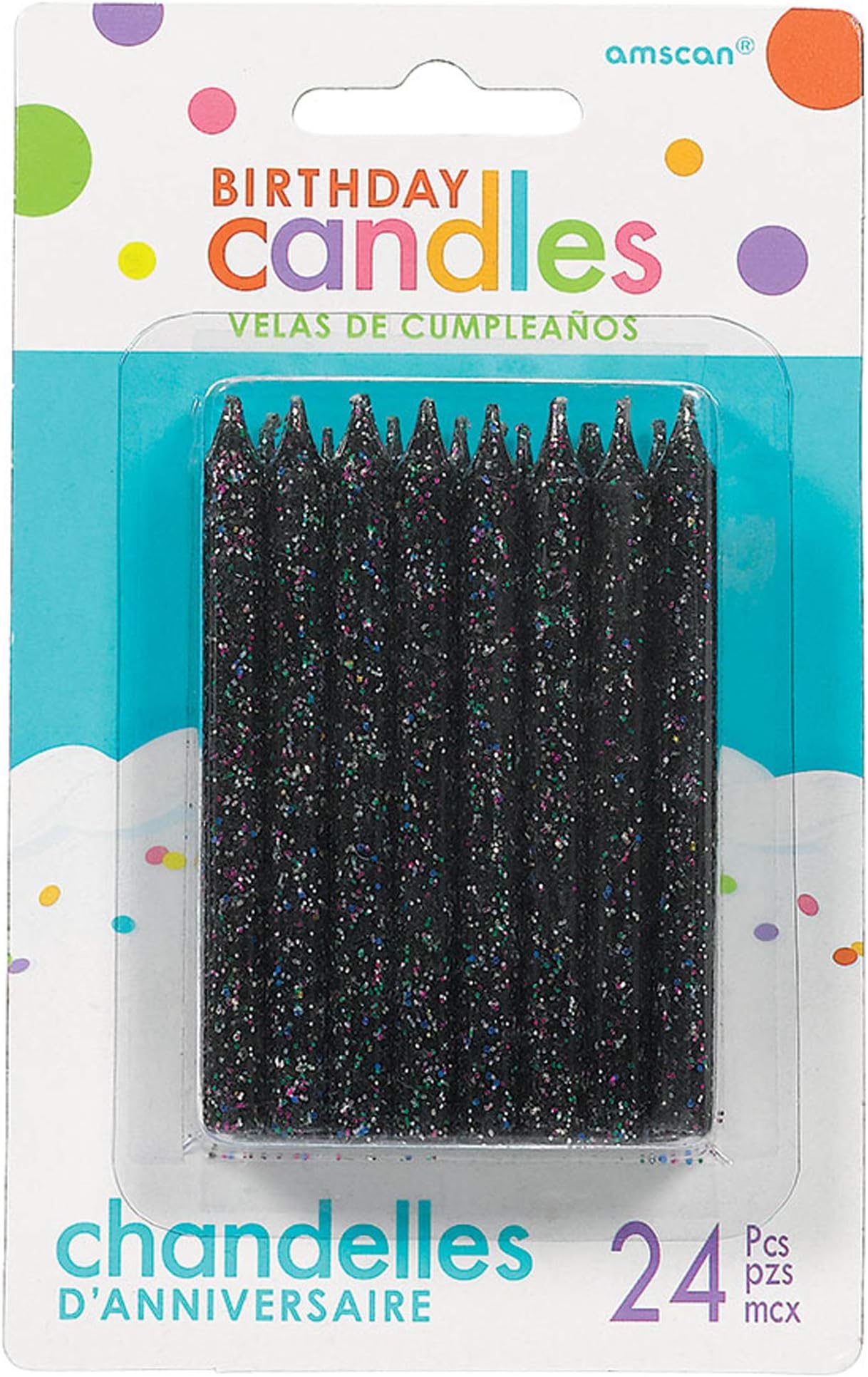 Large Black Glitter Spiral Candles - 3.25", 24 Pieces - Elegant Party Candles for Cake Decoration & Celebrations
