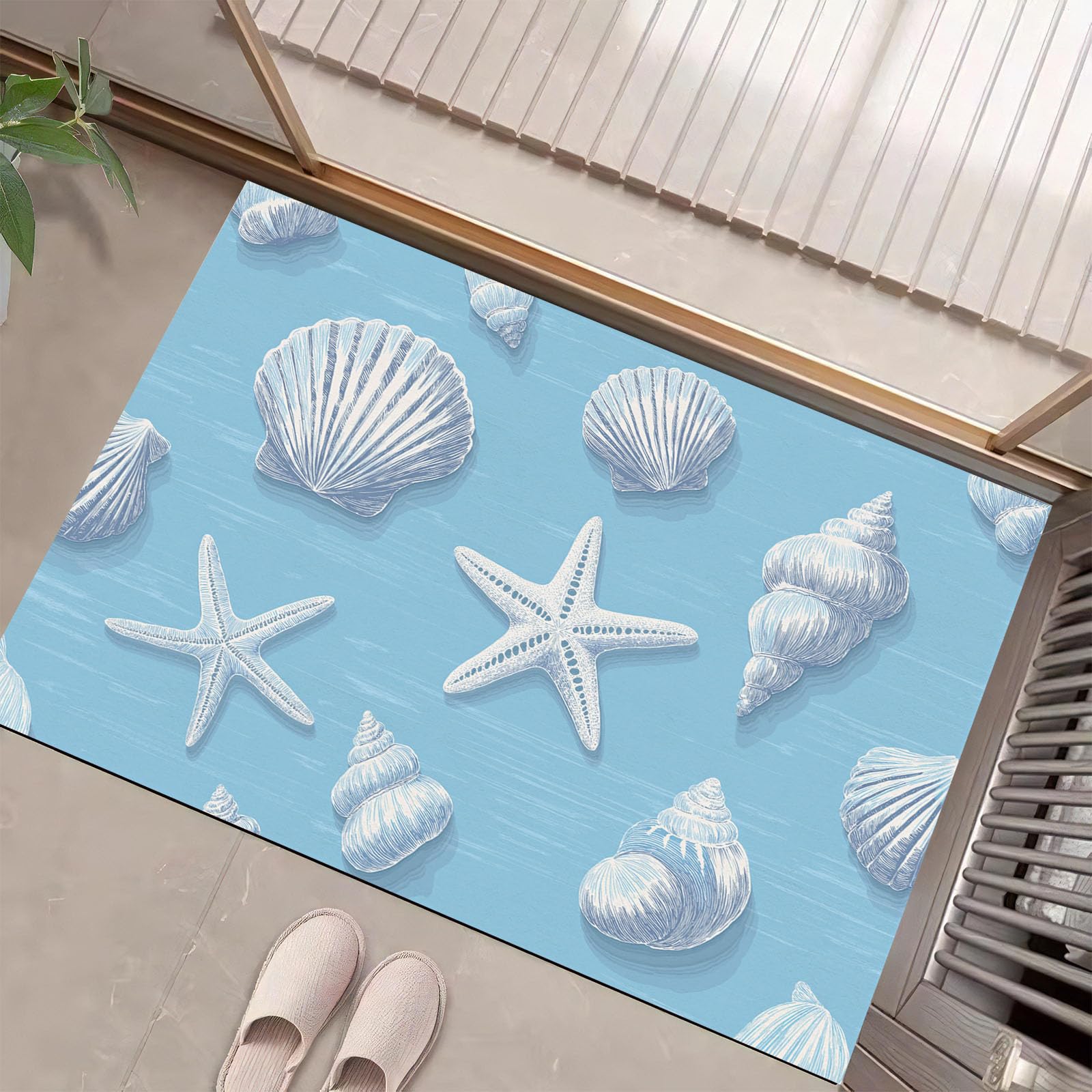 Tapis de étoiles de mer coquillages paillasson bienvenue 80x120cm déco maison sol
