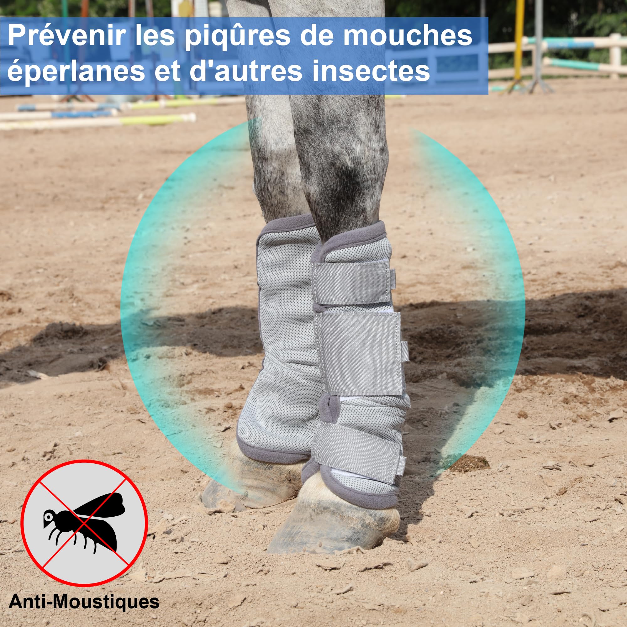 Ghette anti-mosche per cavalli, set di 4 pezzi, riducono i colpi di zampe, velcros rinforzati, rete traspirante, non sfregano, per pascolo e stalla, grigio largo