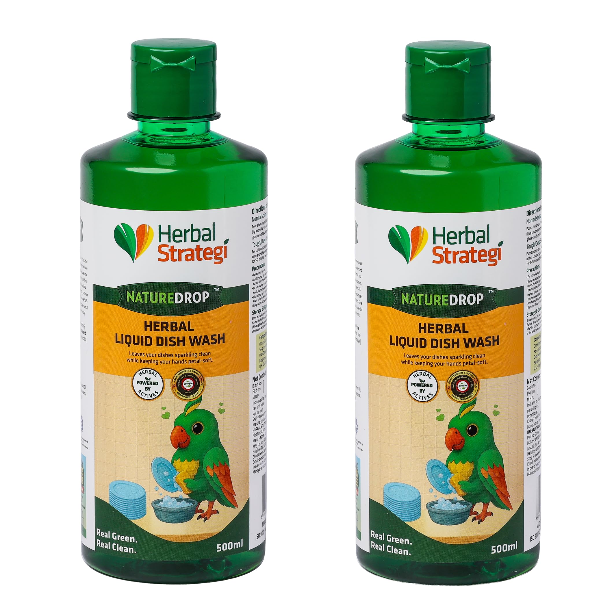 Strategi Natural Dishwash Liquid Gel Pack Of 2 (500ml Each, Lemon Oil)| Skin Safe, Baby Safe & Pet-Friendly | 100% Herbal Actives| Eco-Friendly, Non-Toxic