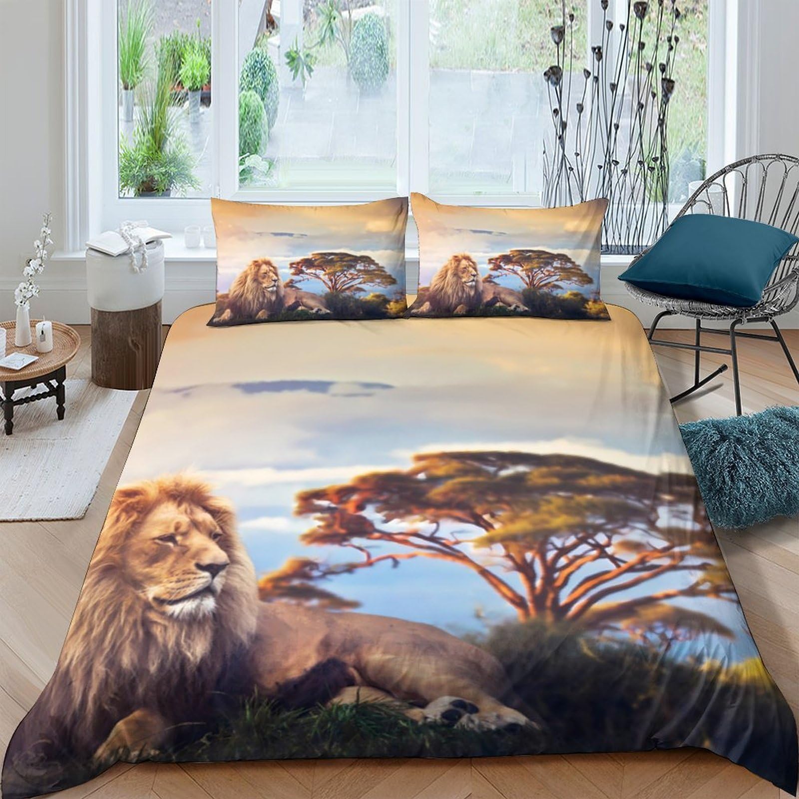 Ctjqhvkz Style-4 3D Printed Lion Savannah Fitted Sheet Microfiber Soft Breathable Sunset Scenery Mattress Cover For Bedroom Guest Room Decor Single（135X200cm）