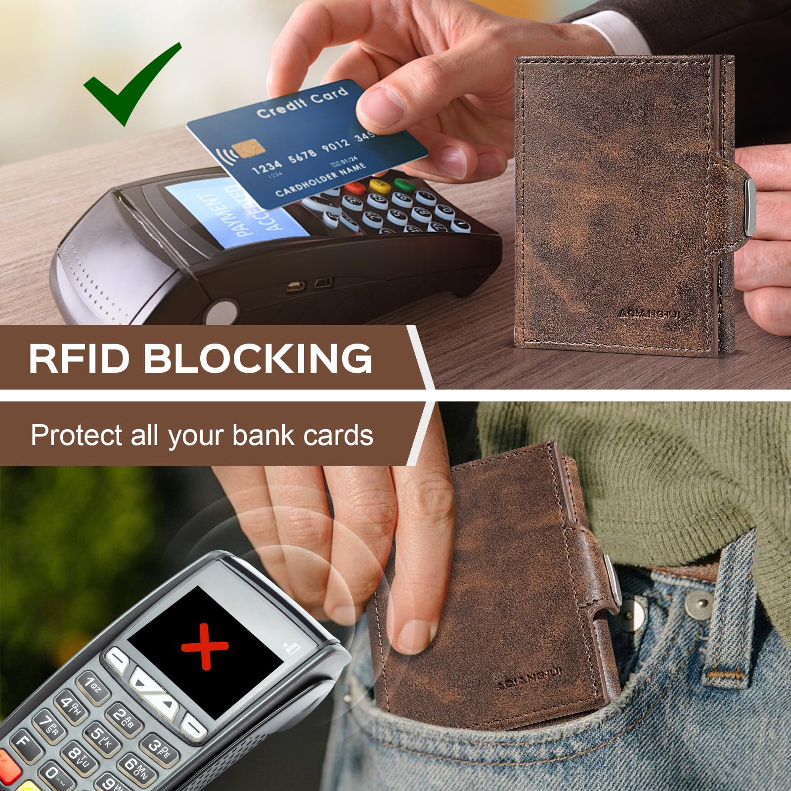AQIANGHUI Portafoglio Uomo,Porta Carte di Credito,Portafogli compatti per uomo e donna,Portafoglio ultra sottile,Portafoglio protetto RFID,Portafogli leggeri da uomo e donna con tasche portamonete