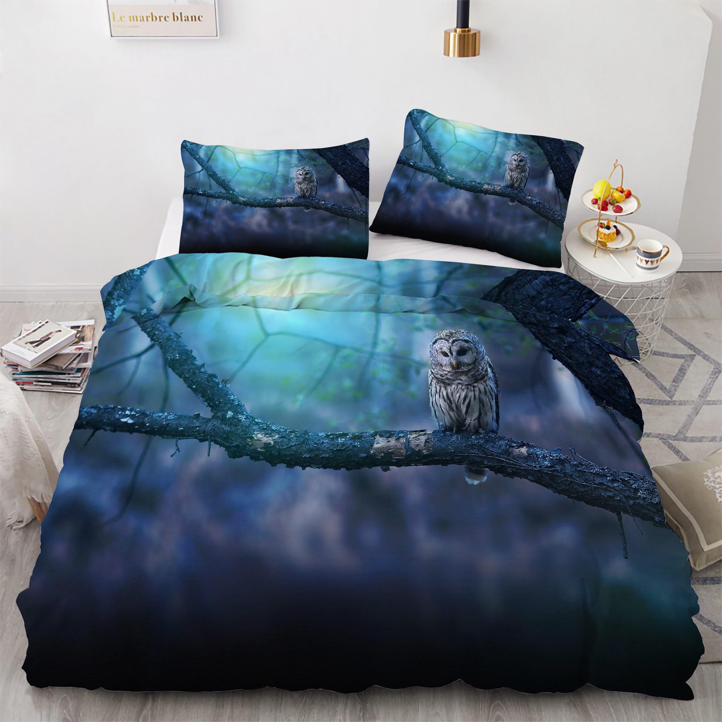 Housse de couette 220x240 hibou avec 2 taies d'oreiller en microfibre douce Kg5501