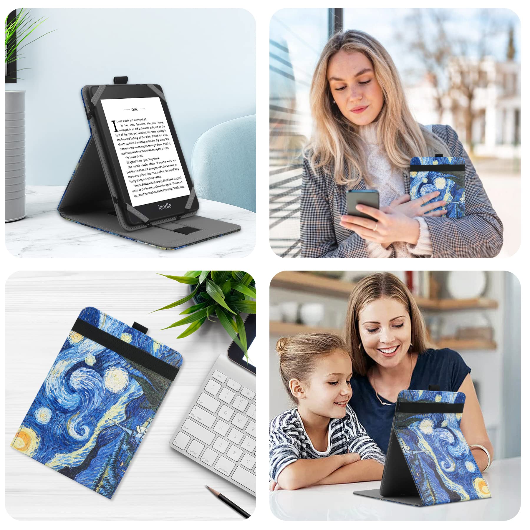 VOVIPO Universal E-Reader Hülle 6 Zoll - Marble Pink Mit Standfunktion