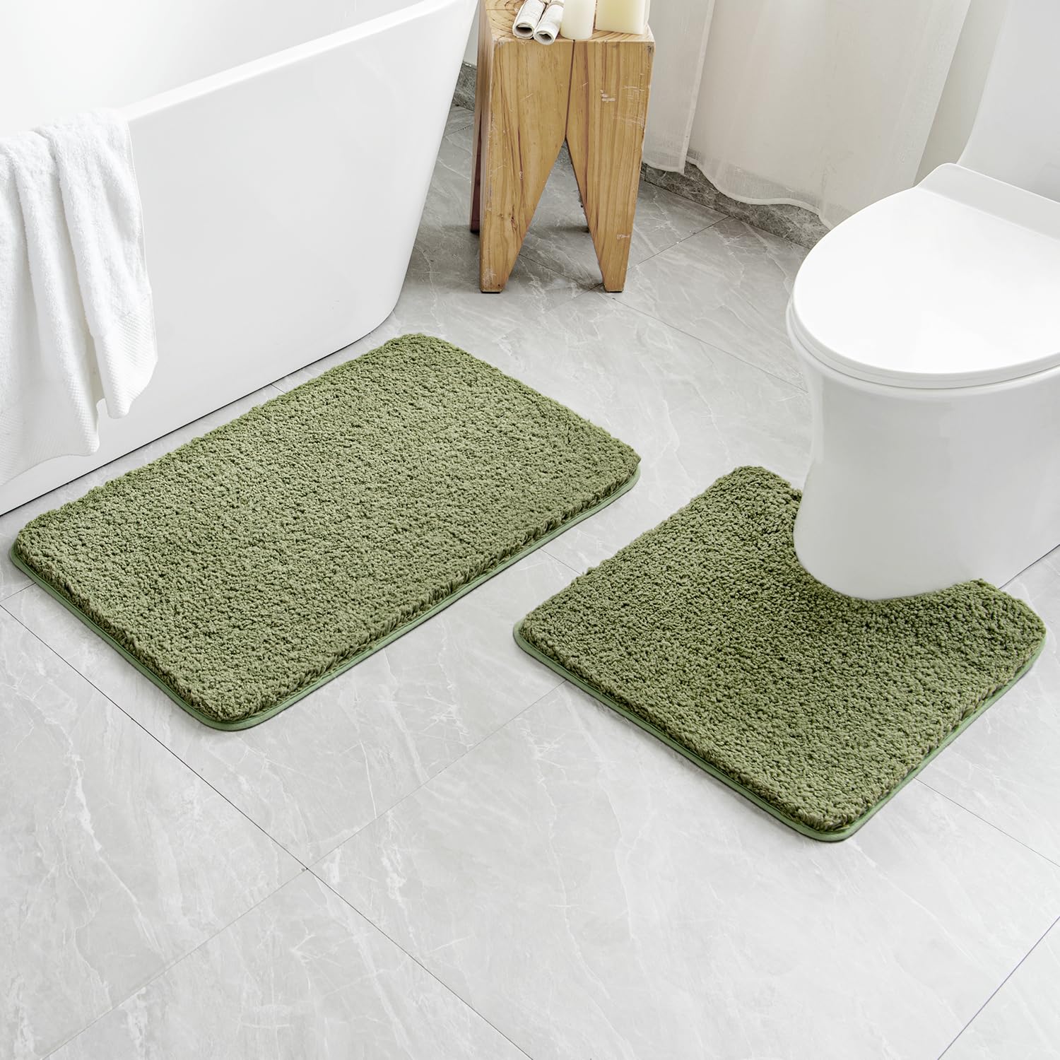 MIULEE Microfiber Bathroom Rugs and Mats Sets 2 Pieces Extra Thick Non Slip Bath Mat and U-Shaped Contour Toilet Rug for Bath Room Floor Restroom, 20"