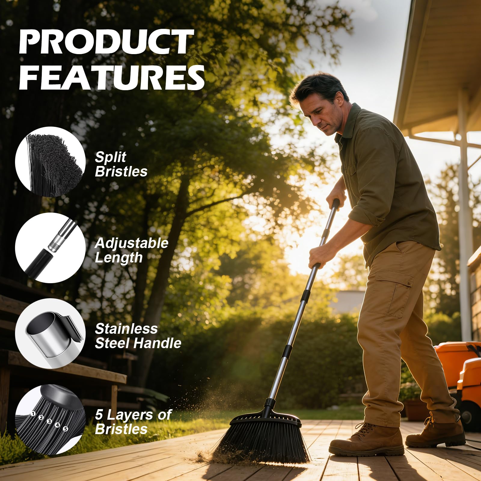 Masthome Scopa da esterno per la pulizia dei pavimenti, scopa commerciale resistente con setole dure, scopa angolare per casa, garage, cucina, ufficio, cortile, atrio, prato, cemento