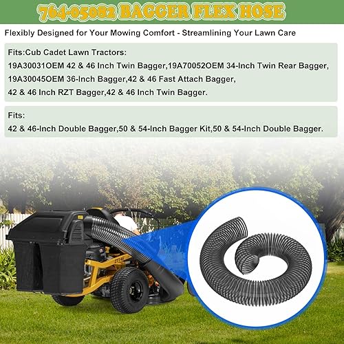 Miniatura 5 de 764-05082 Bagger Flex Hose para MTD CUB CADET cortacésped de montar 36" 42" 46" 50" 54" Kit de ensacadora doble rápida trasera 76405082