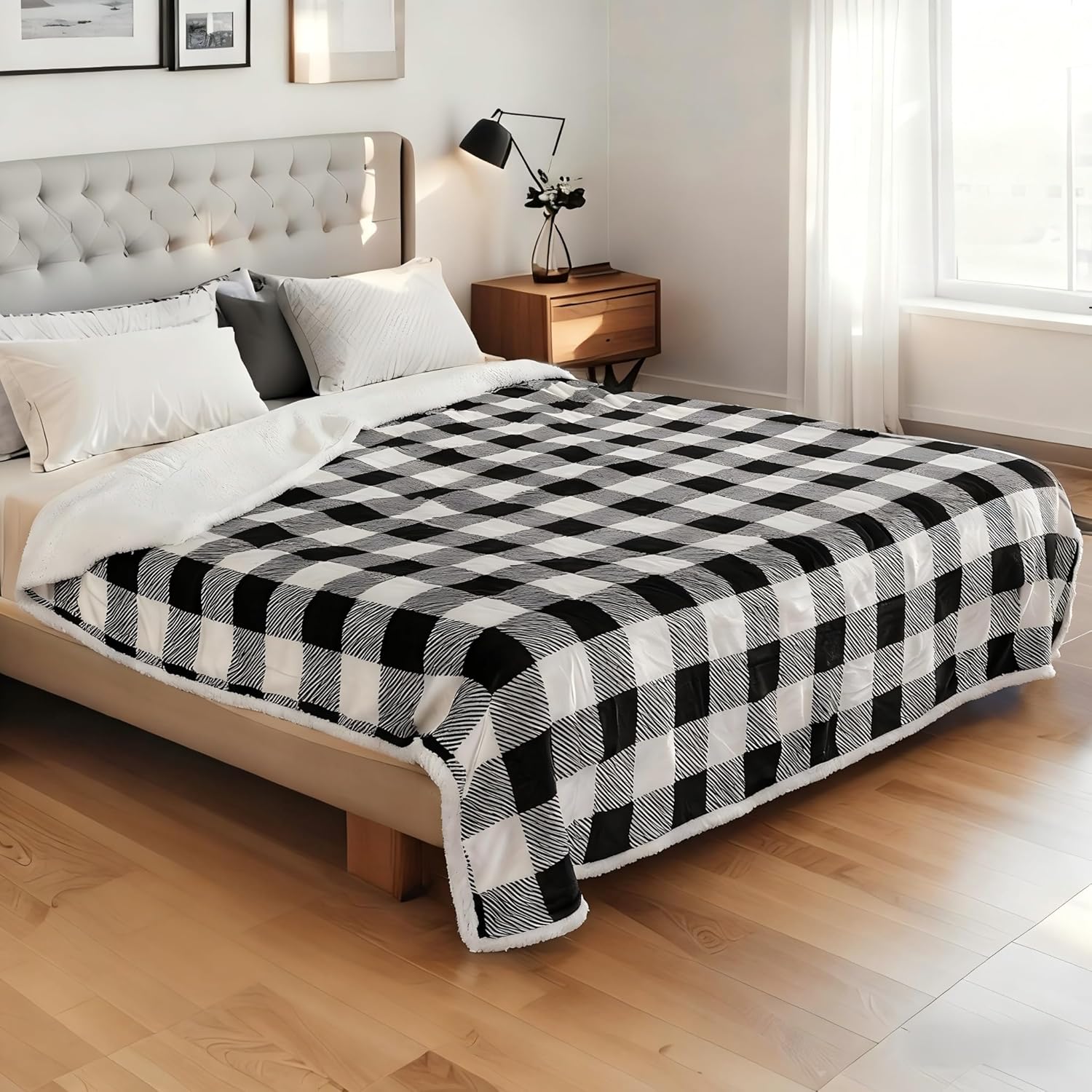 Electric Heated Blanket Full Size 72"x84" Microplush & Sherpa Fabric, Machine Washable 4 Heat Settings & 10 Hours Auto Off - Striped Check