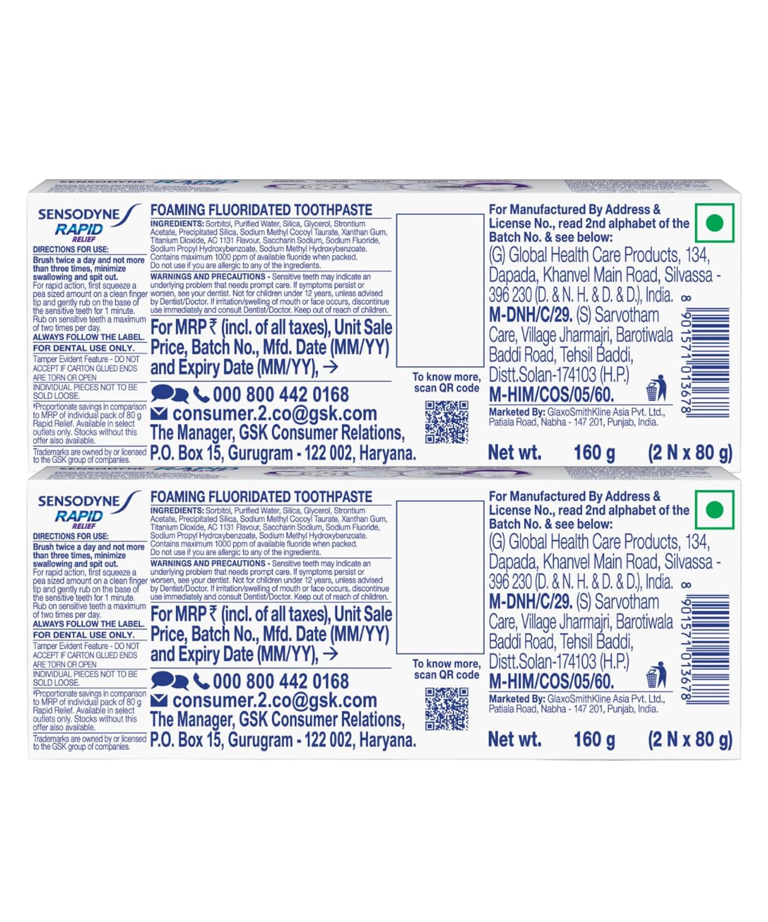 Sensodyne Toothpaste Rapid Relief | Fast Sensitivity Relief Tooth Paste Combo Pack - 320gm (80gm x 4) | Fresh Taste | Dentist Recommended