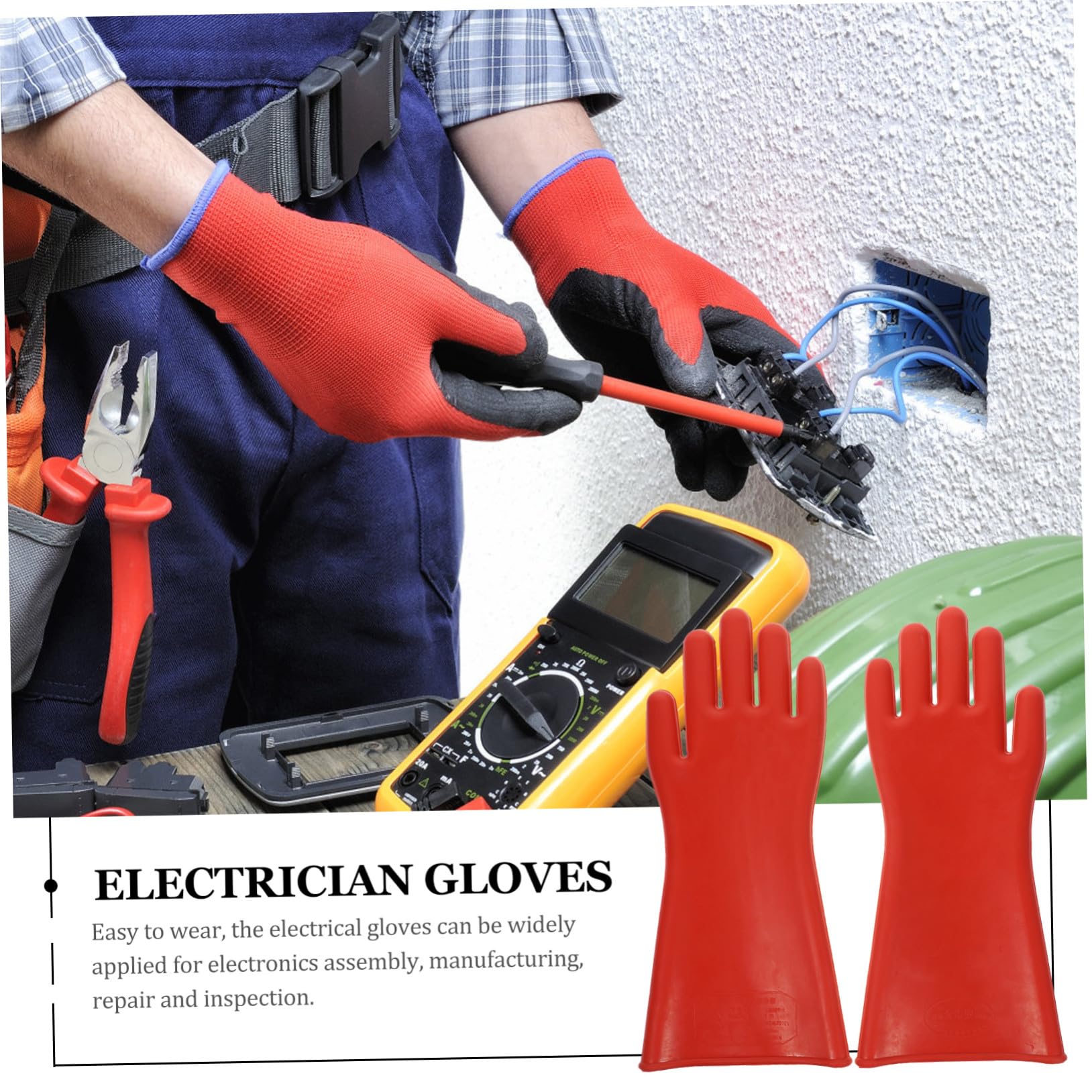Cabilock Moufles Isolants Résistance Haute Pression en Caoutchouc Rouge pour Électricien Protection Confortable et Antidérapants pour Travail en Extérieur et Intérieur