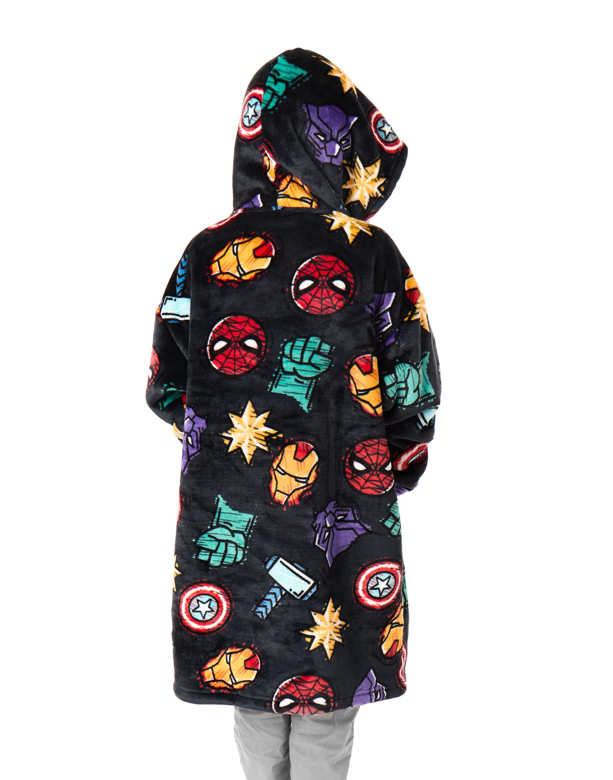 Marvel Sudadera con Capucha para niños | Jersey Polar con Capucha para niños en Gris Oscuro con Estampado Integral de íconos de superhéroes | Ropa de Estar por casa con Forro Sherpa y Bolsillos