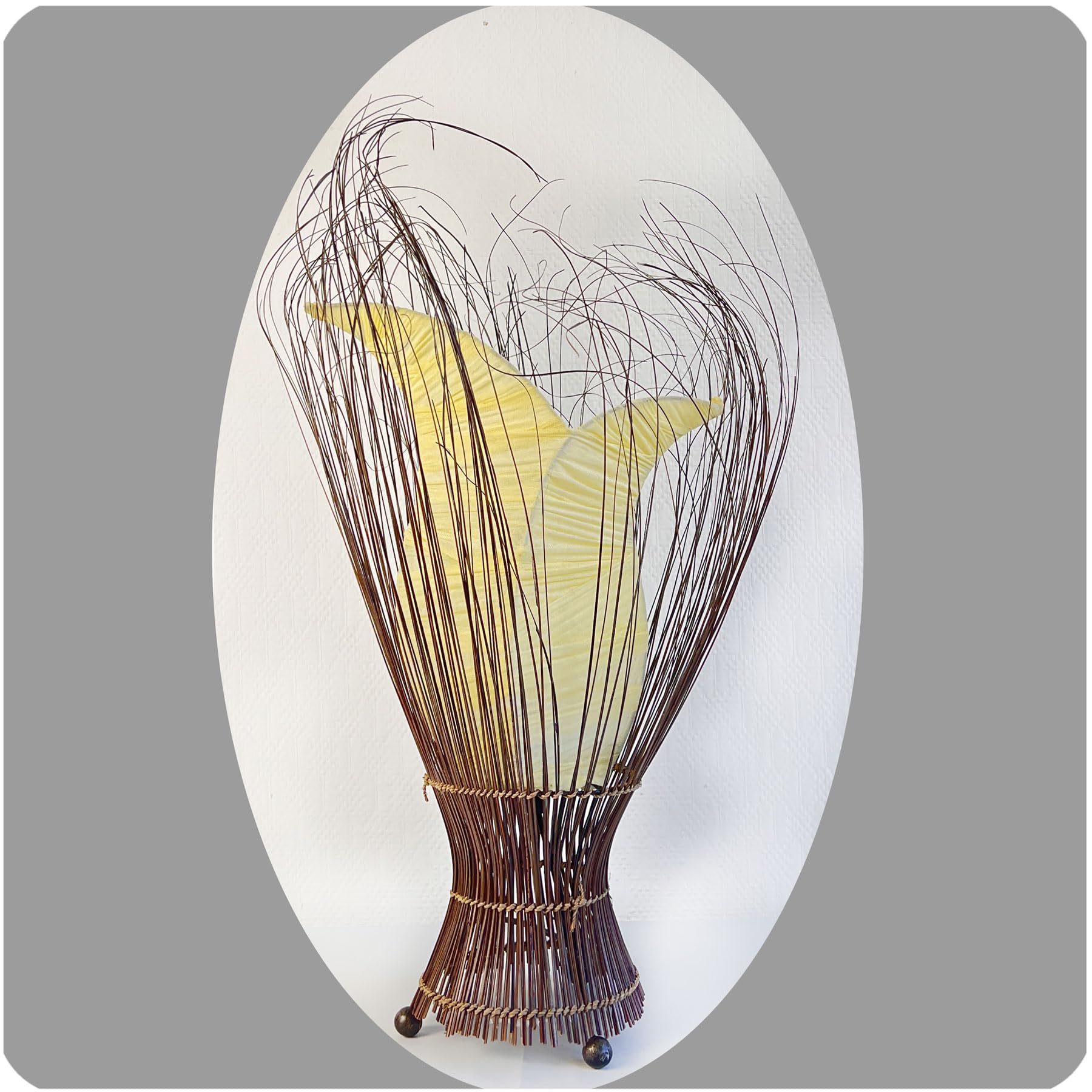 Lampada A Tulipano Bali – Decorativa Da Tavolo, Alta 60 Cm, Colore Lilla, In Rattan E Tessuto Fatto A Mano, Stile Etnico - 3