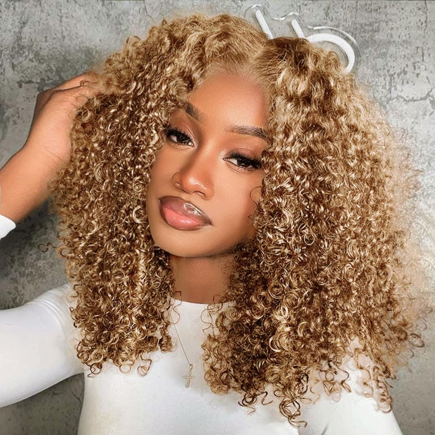 Ombre Highlight 4/27 Deep Wave Lace Front BOB Wigs Human Hair Pre Plucked 13x4 HD Wear And Go Glueless Short Curly Lace Frontal BOB Wigs For Black Women Human Hair 16 Inch