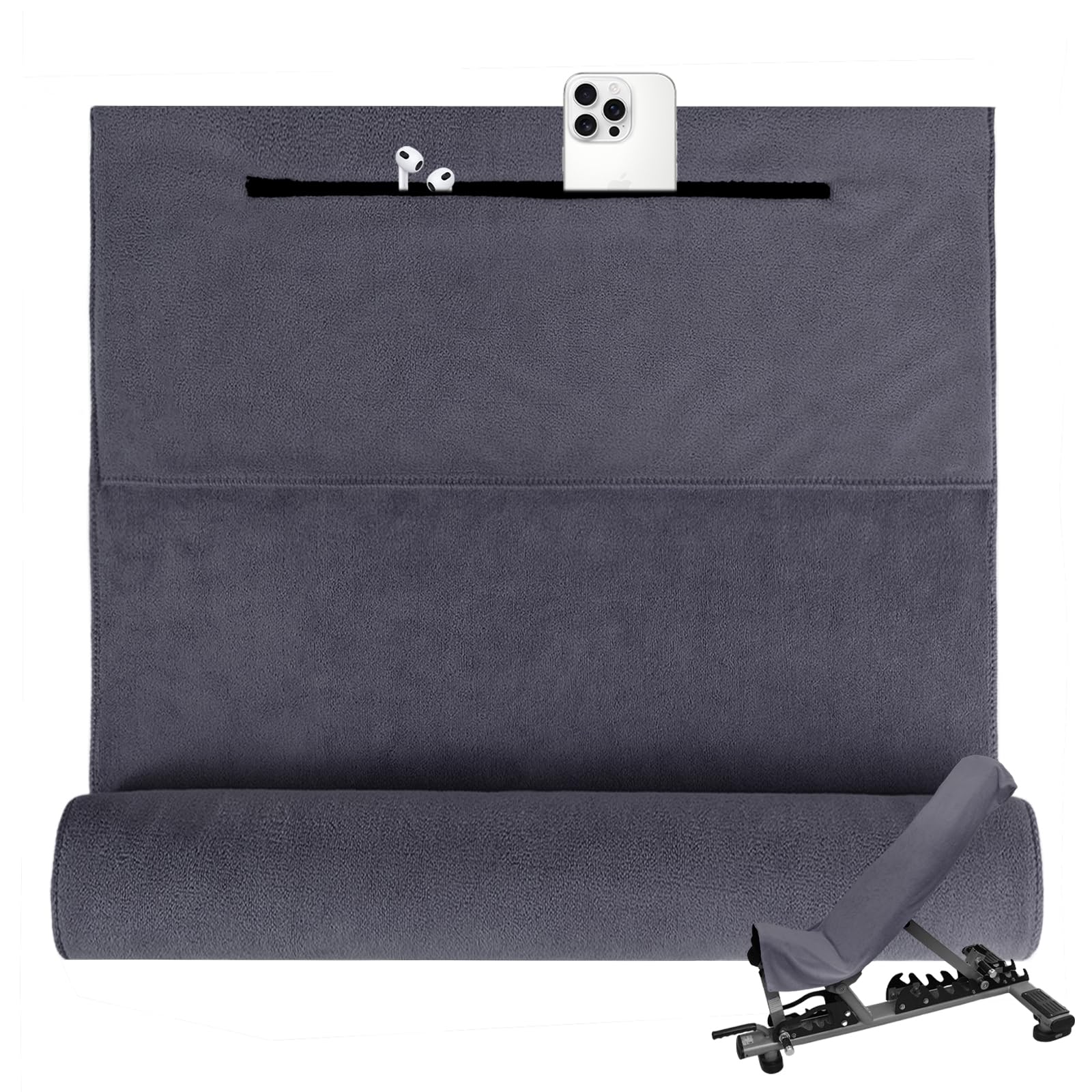 Flow fire Fitness Handtuch I 120x50cm I Mikrofaser Sporthandtuch mit Reißverschlusstasche für Fitnessstudio und Training