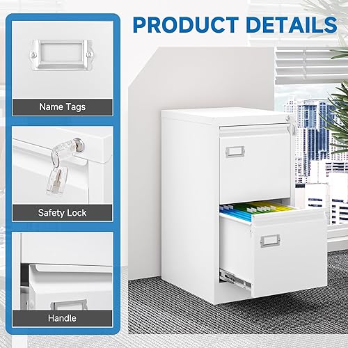 Miniatura 94 de Archivador vertical de 2 cajones con cerradura de metal, archivador vertical de metal, para oficina y hogar, archivadores verticales de acero