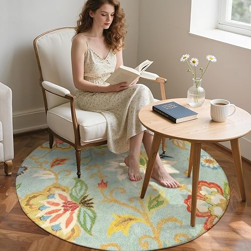 Miniatura 2 de Lahome Collection - Alfombra redonda moderna con diseño floral, antideslizante, de 3 pies de diámetro, envejecida, alfombra de piso para puerta,