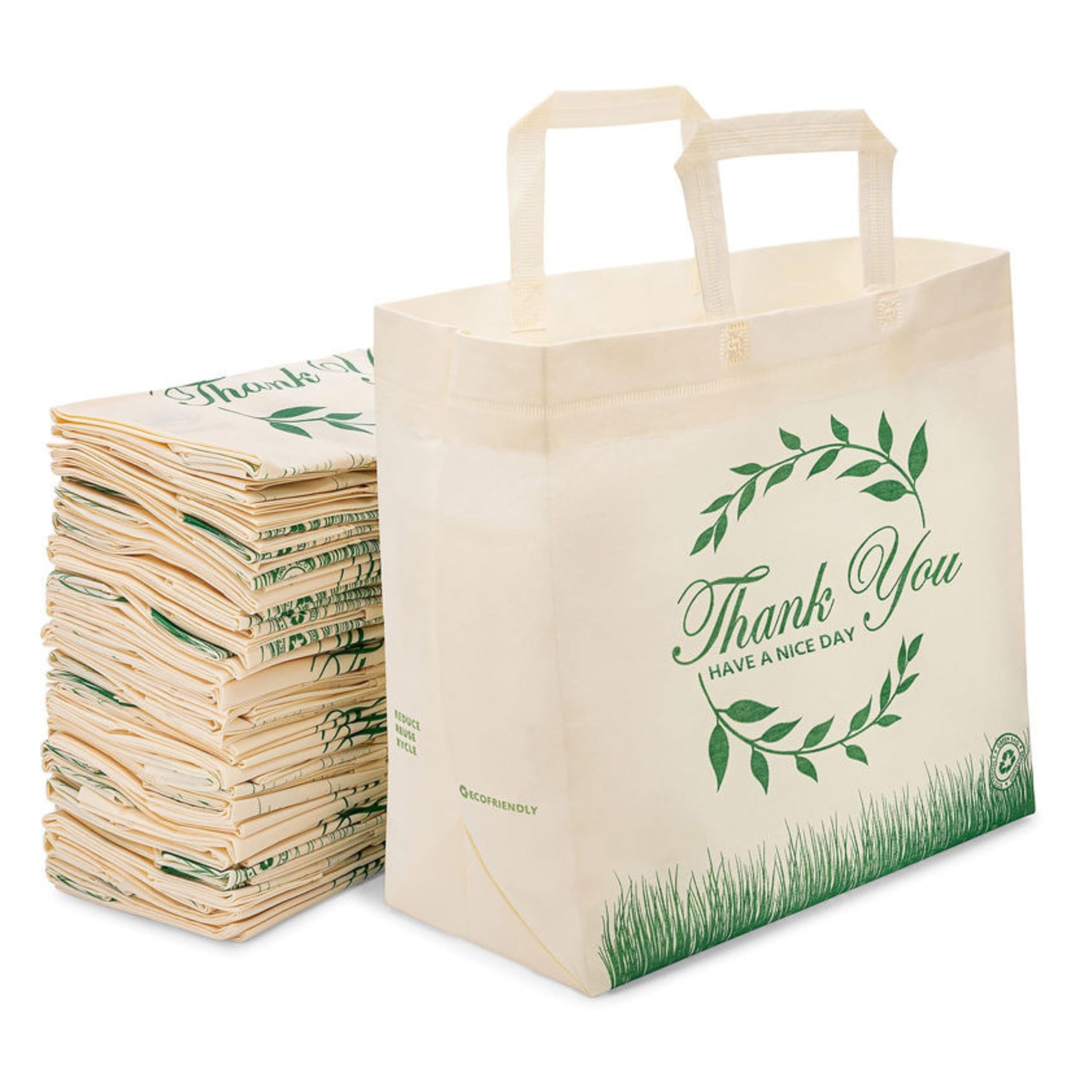 Simply Cool 200 Pack Reusable Grocery Bags Thank You-Have a Nice Day Eco-Friendly - Large Reusable Shopping Bags, Heavy Duty Grocery Bags, 14.5"x14"x6.6" Foldable, Tote Bags Bulk