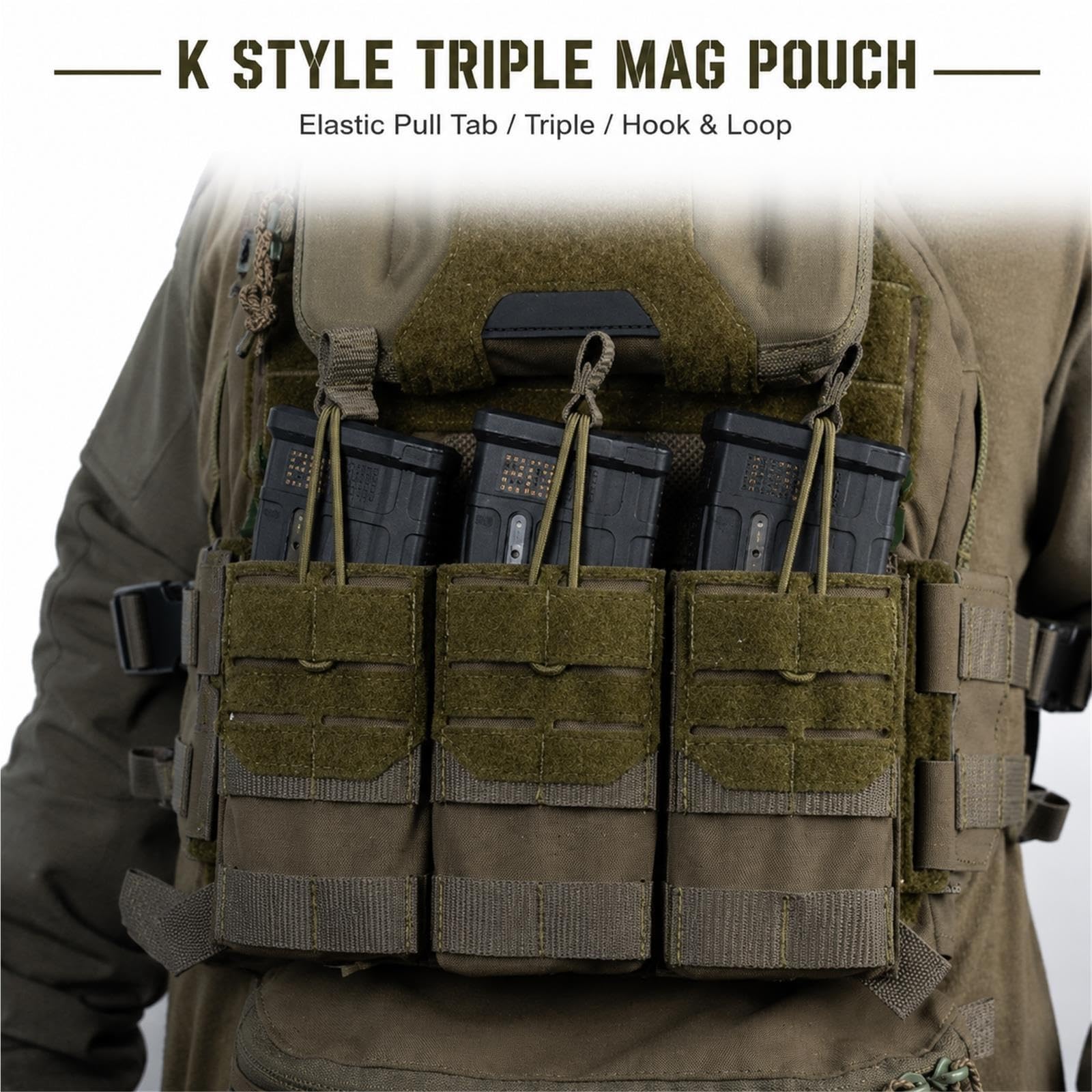 Tasca Tripla K Style for Caricatori 5.56 con Tiranti Elastici