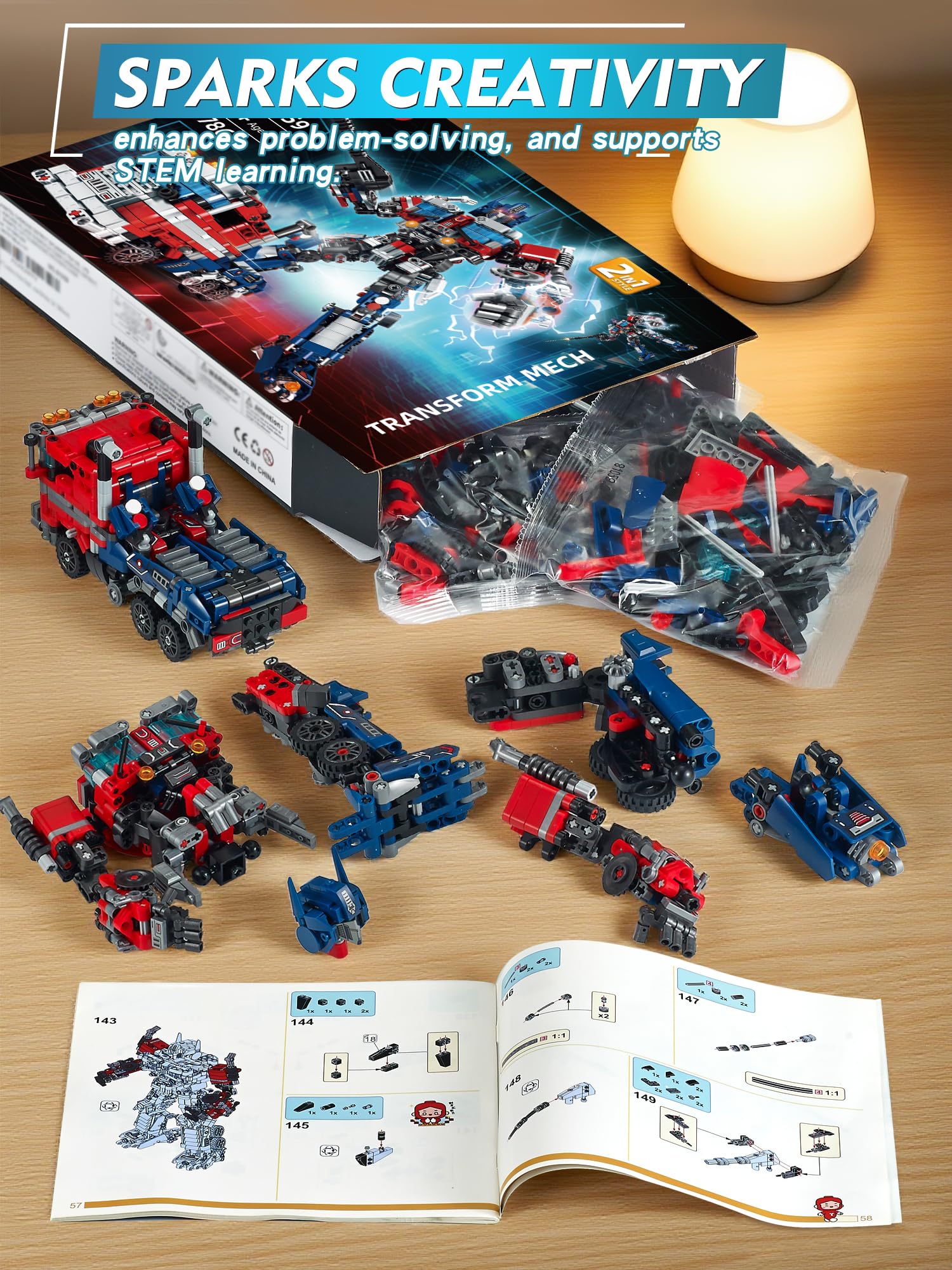 Giochi di costruzione di robot trasformati 2 in 1 per adulti, blocchi di costruzione trasformatori maca, kit di camion, figure di azione per i fan di film, Natale