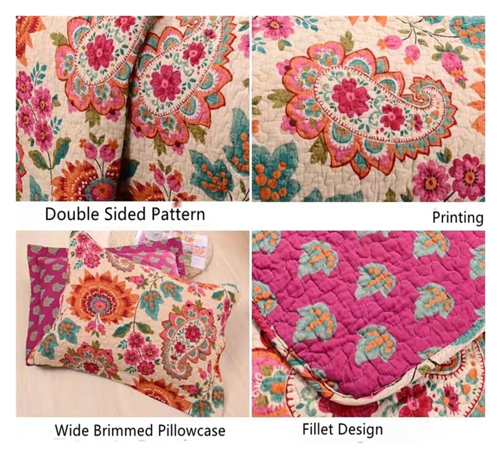 Colchas Acolchadas Colcha acolchada, funda de cama Queen King, juego de cama Retro, Sábana de cama for parejas, manta, fundas de almohada Ligera Colcha Cubrecama De Microfibra(Style-5,230x250cm 1pcs)