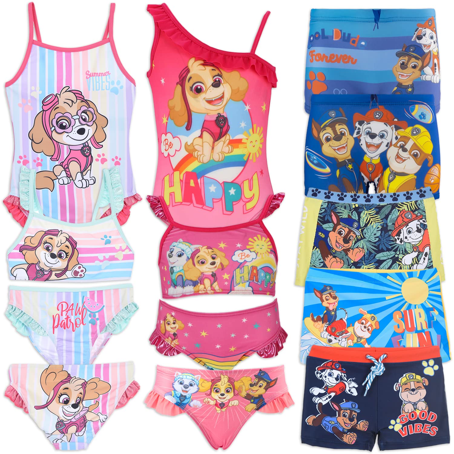 Characters Cartoons Paw Patrol – Niña Niño – Traje de Baño Completo 1 Pieza Monokini o Boxer Parigamba Mar Piscina – Licencia Oficial