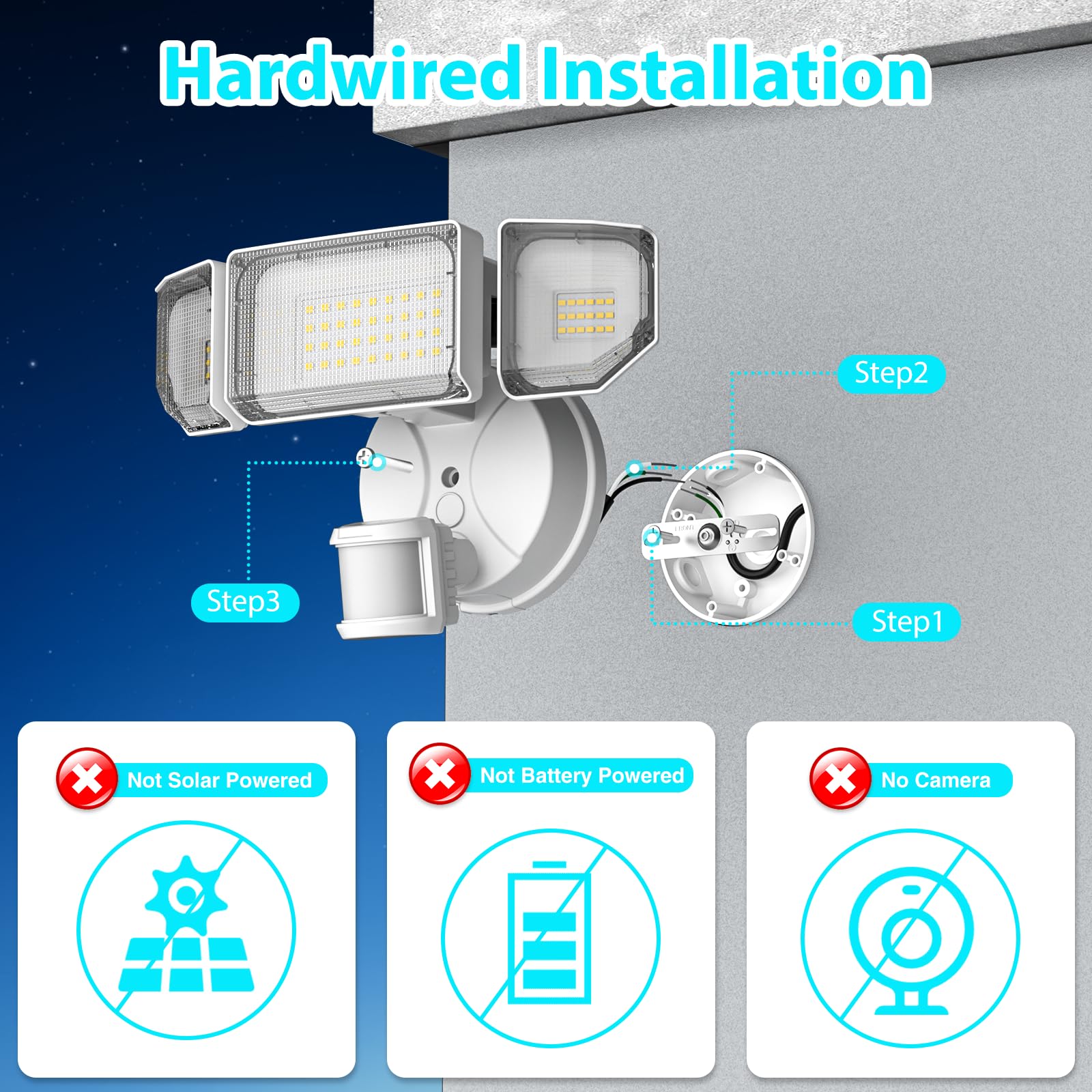Abovizo - 85 W LED-Sicherheitsleuchten, Bewegungsmelder, 8500 lm, wasserdicht, IP65, Flutlicht, 6500 K, 3 Köpfe, Bewegungserkennung, Flutlicht