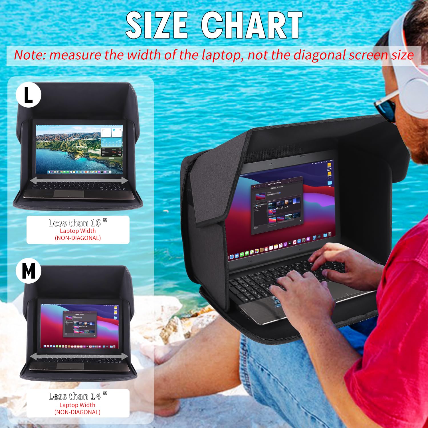 Yumt Laptop Sun Shade,Laptop Sun Glare Shield Privacy Screen Hood Computer Sunshade Bag for Working Outside Outdoor Foldable Computer Shield Cover Outside 12-14''(Patent Pending)