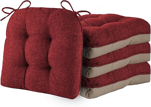 Miniatura 1 de ELFJOY Juego de 4 cojines para sillas de comedor, 18 x 18 x 3 pulgadas, cojines para sillas de cocina, cojines de asiento suaves y cómodos con lazos