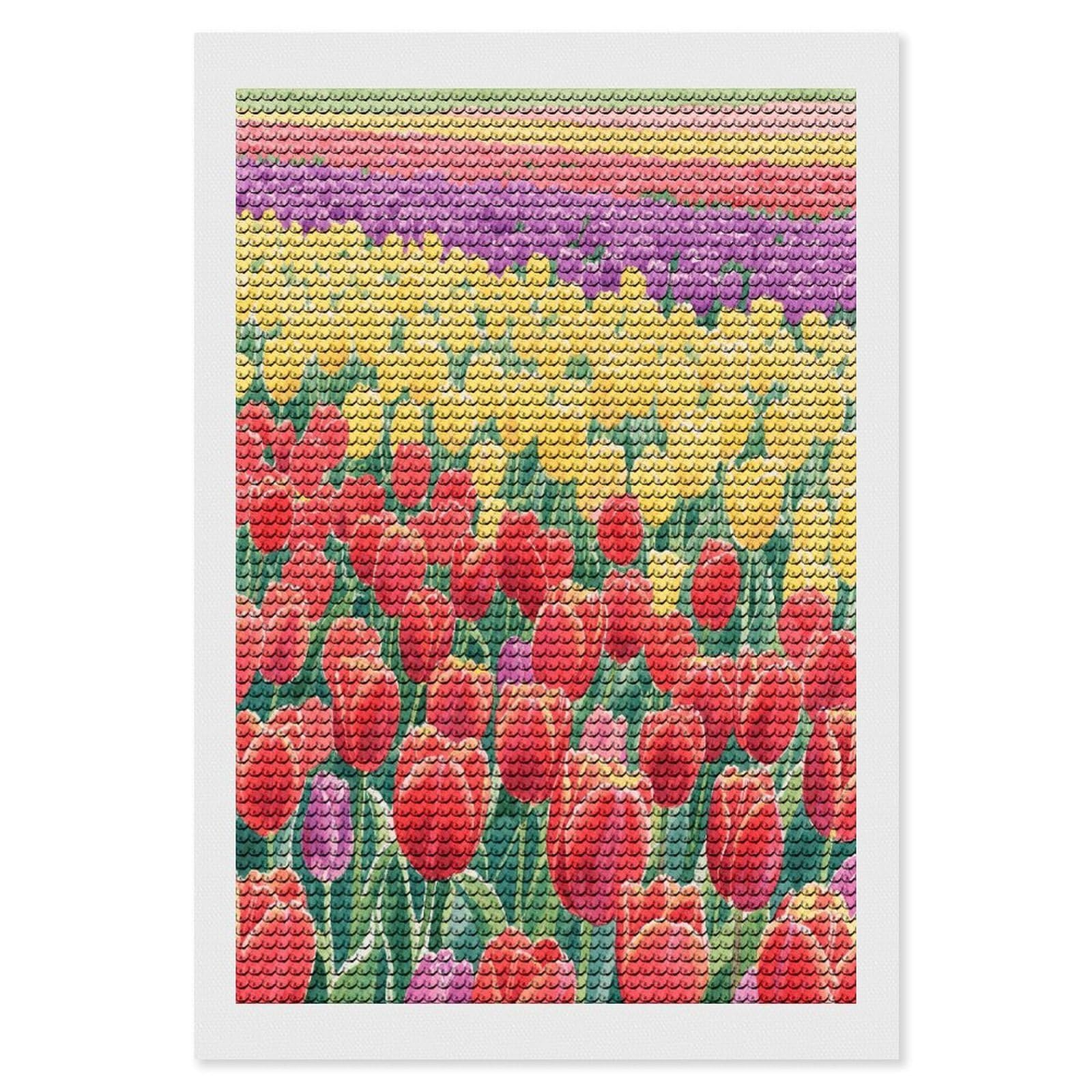 FekiLoot Tulip Field Paint by Numbers Kit for Adults Beginner DIY Diamond Dots Paintings Round Full Drill Diamond Art Kits Picture Diamond Art Painting Kits for Home Decor 8"x12"