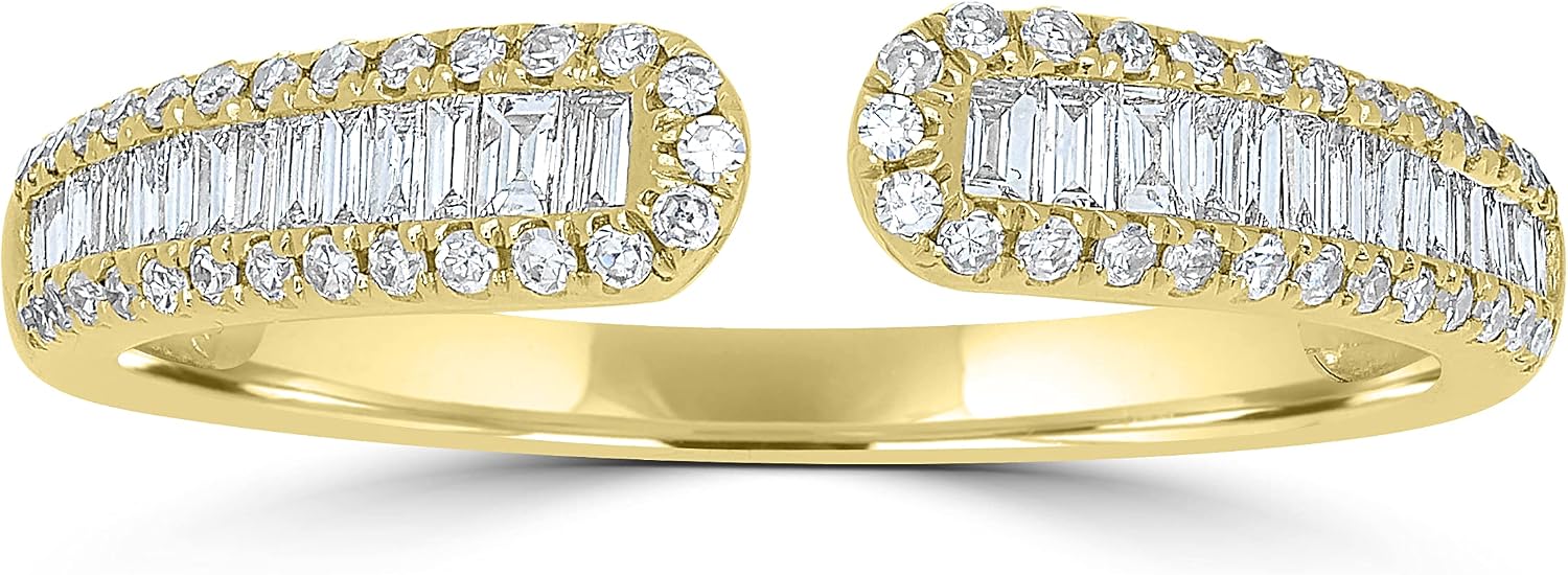 Natural Classic Round & Baguette Diamond Cuff Ring in 14K Gold for Women | April Birthstone Gift For Her (GH Color-SI1 Clarity)