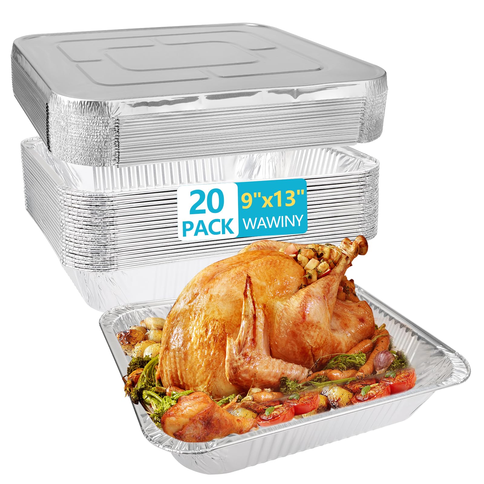 9x13 Aluminum Pans With Lids, 20 Pack Disposable Half Size Foil Pans