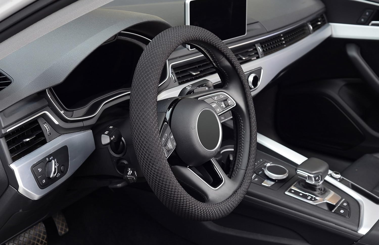ZHOL Steering Wheel Cover Universal 15 inch Microfiber Breathable Ice Silk Steering Wheel Covers Anti-Slip Car Interior Accessories for Women Men, Warm in Winter and Cool in Summer, Black