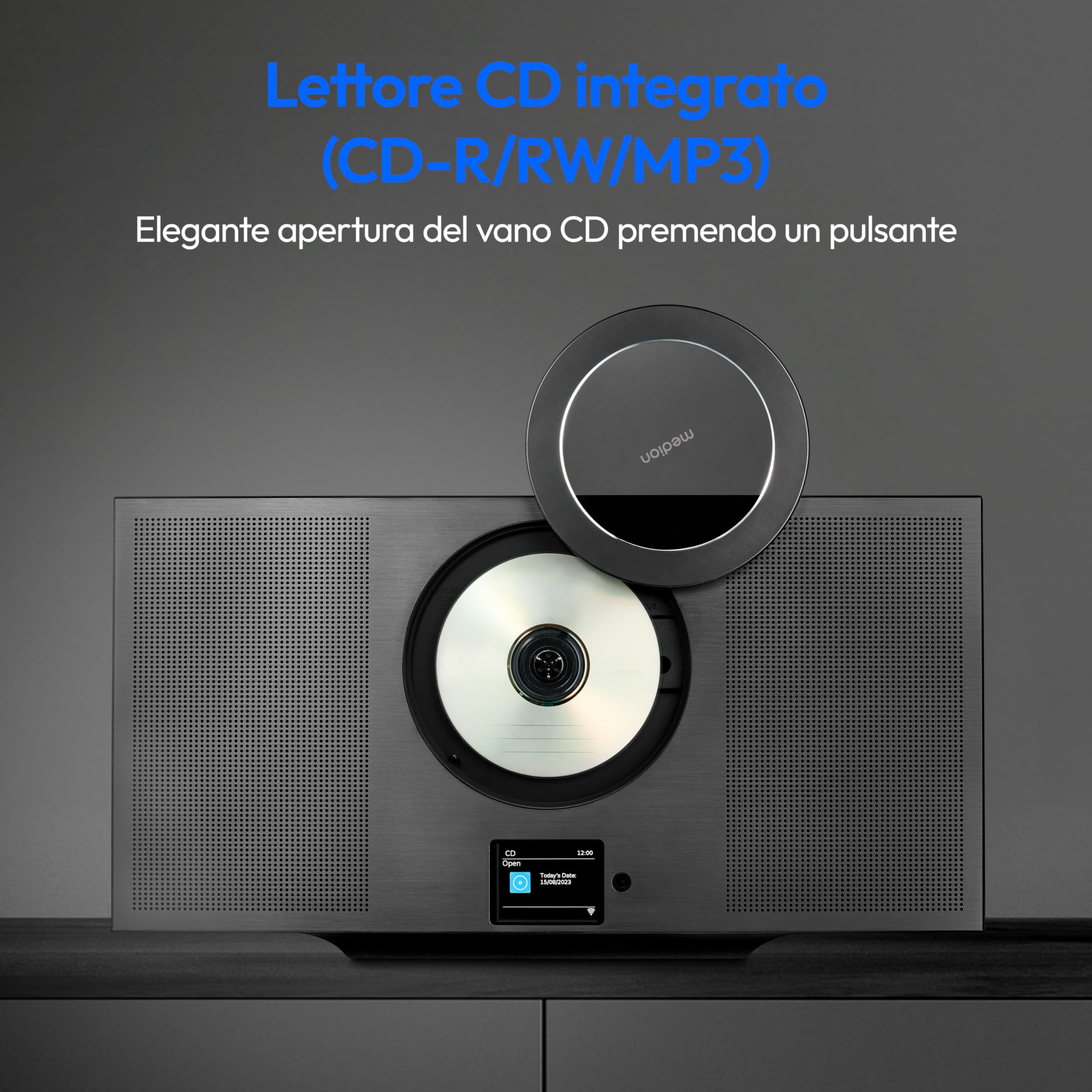 MEDION Radio Internet con lettore CD WLAN DAB+ Spotify Connect FM MP3 USB Bluetooth display a colori sistema compatto verticale