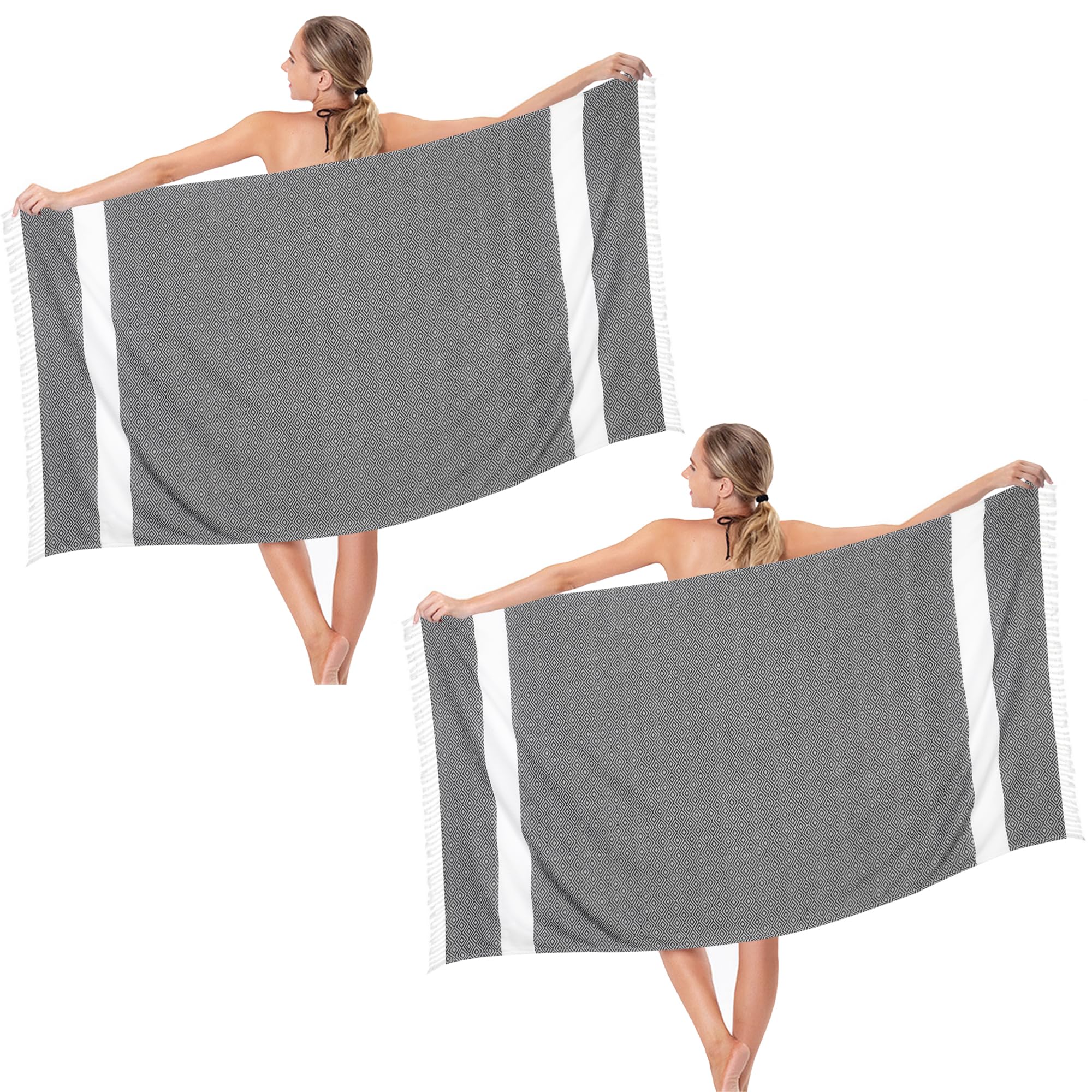 Dlebay Beach Towel 2 Pack,Sand Free Beach Towels Oversized 39 x 72, Diamond Turkish Beach Towel Quick Dry,Lightweight Pool Towels for Adults Travel