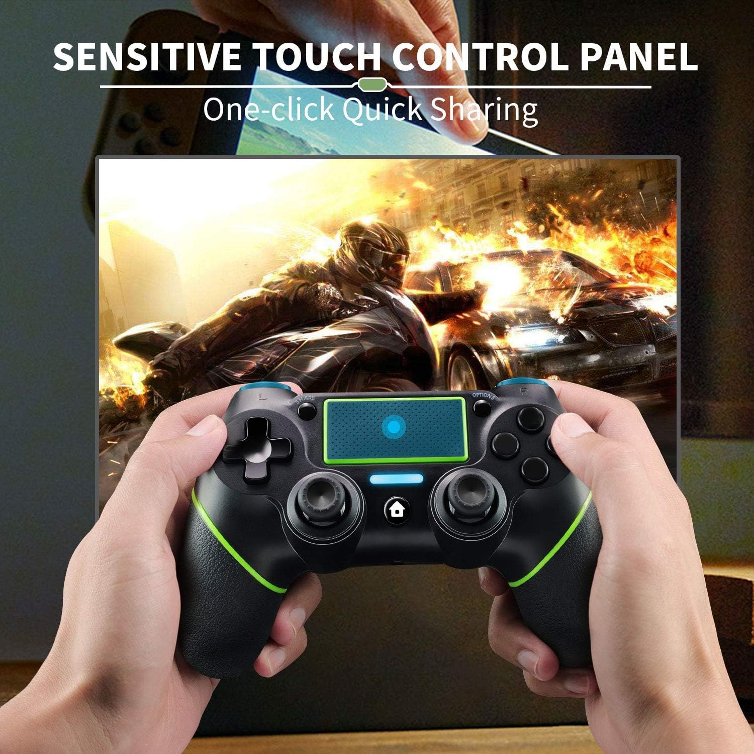 Controller Wireless per PS4, Joystick PS4 Compatibile con PS4/Pro/Slim/PC, Gamepad con Doppia Vibrazione, Sensore Giroscopio a 6 Assi, Turbo, Touch Panel, Jack per Cuffie da 3,5mm