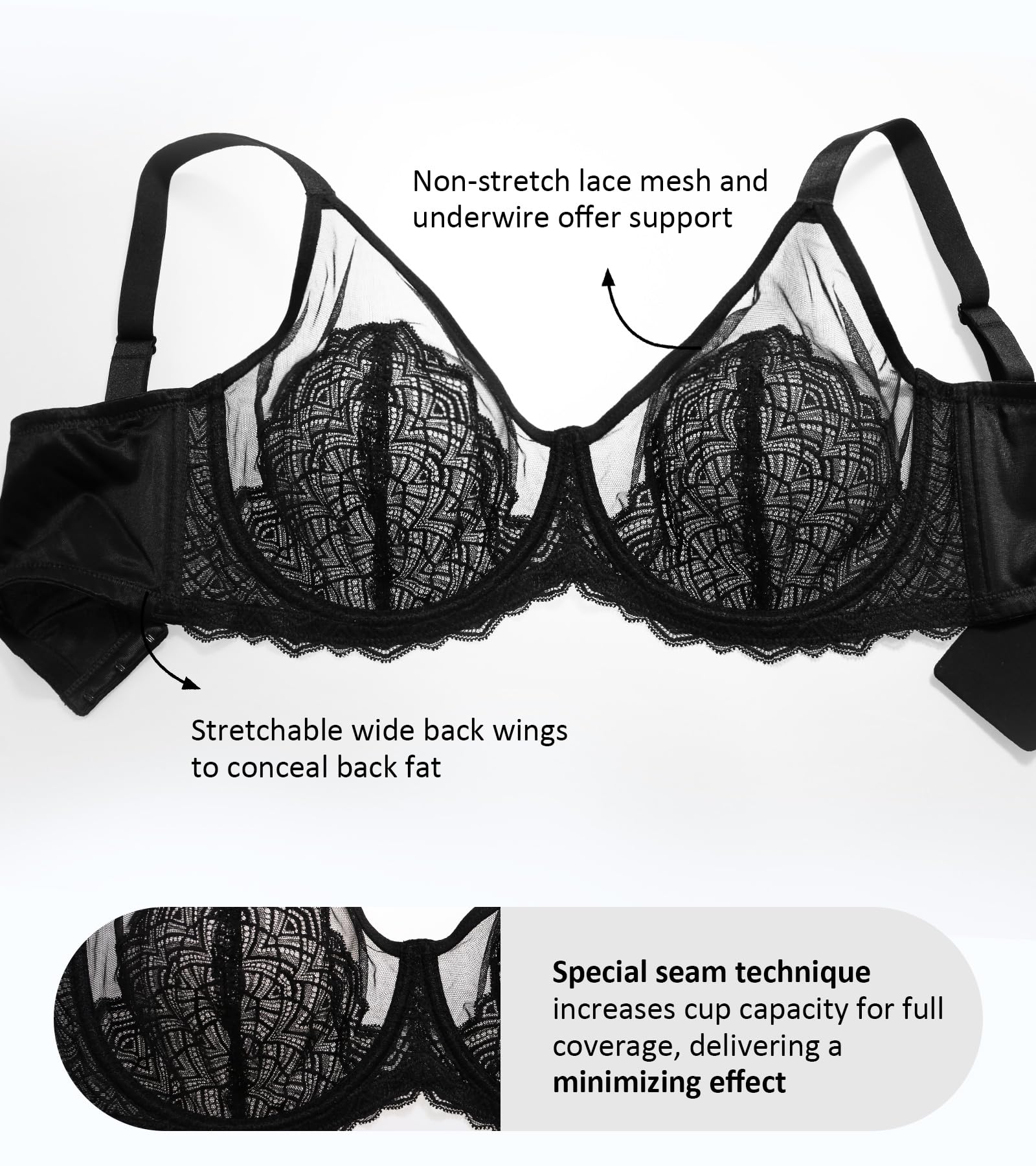 DotVol Donna Minimizer Pizzo Sexy più Dimensione Copertura Completa Underwire Reggiseno Quotidiano