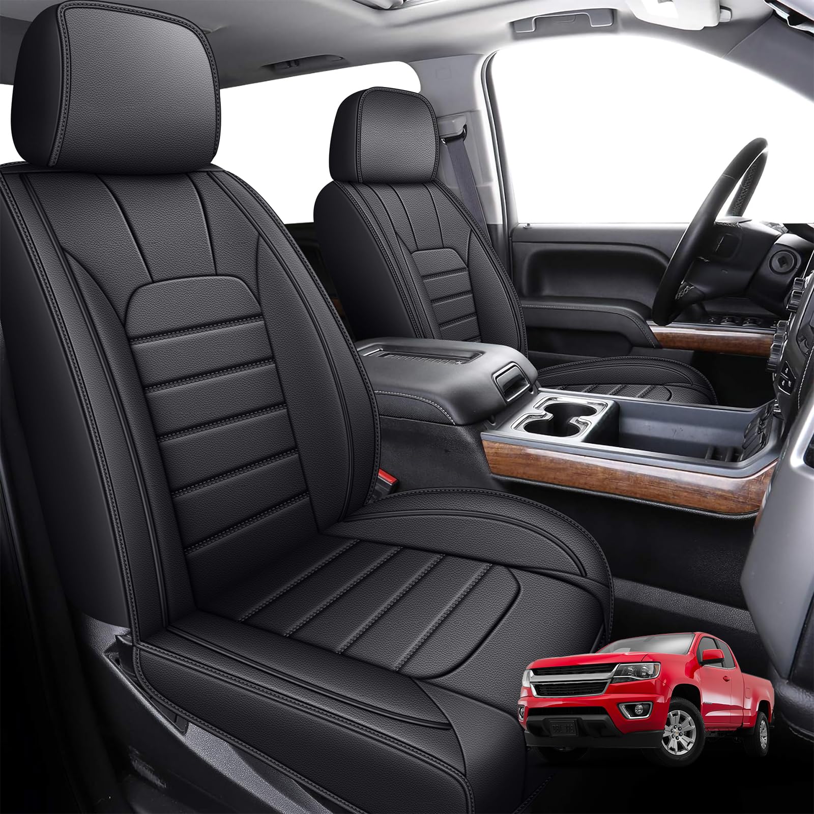 AOMSAZTO Seat Covers Custom Fit for 2019-2024 Chevy Chevrolet Silverado GMC Sierra Pickup 1500 2500HD 3500HD Trail Boss Z71 Crew Double Extended Cab Leather Seat Cushion Covers (Full Set, Black)