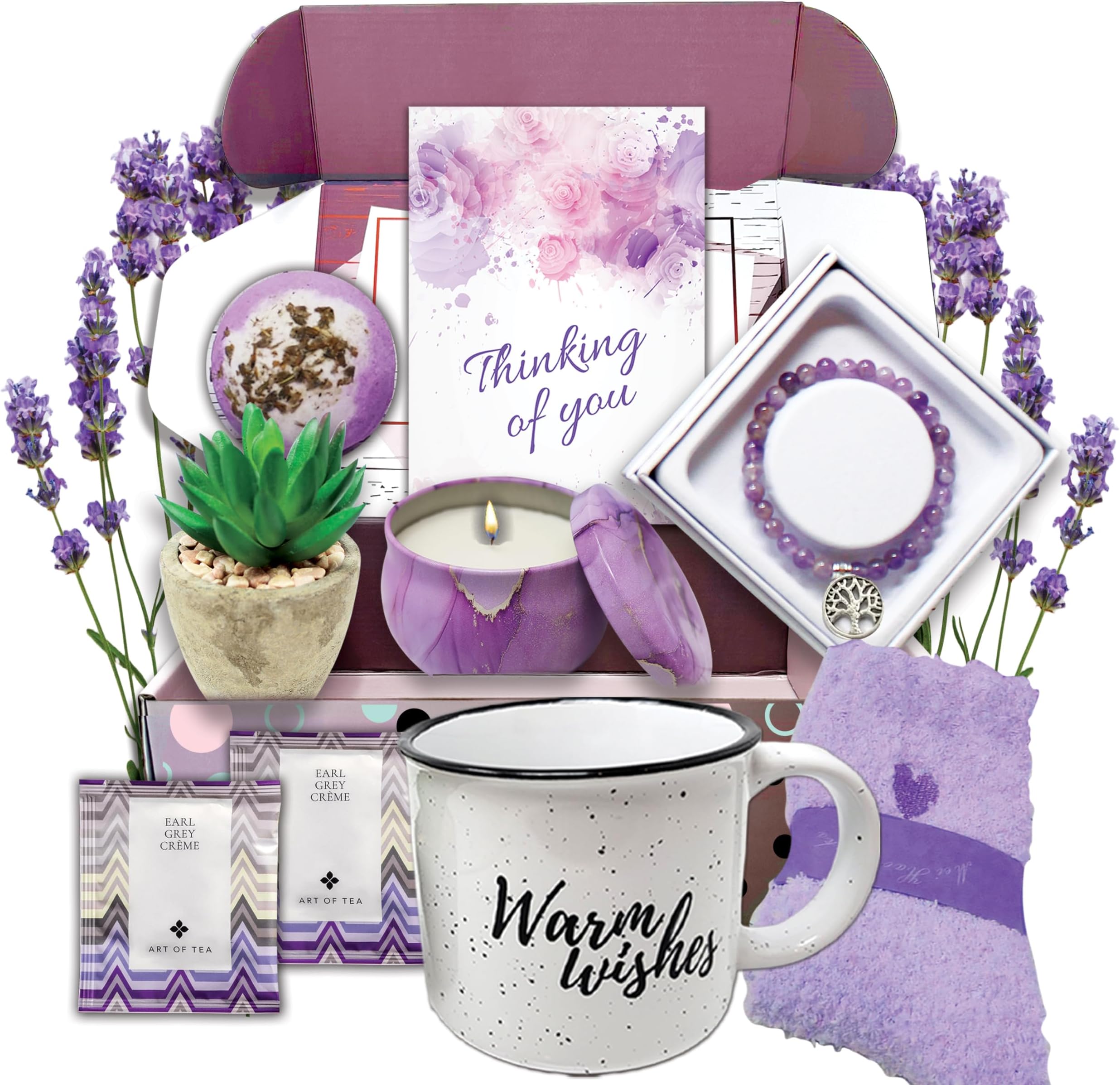 THINKING OF YOU Care Package for women | Sympathy Self Care Get Well Gift basket | cheer up, Purple, Birthday gift get well soon, encouragement Stress Relief, BFF or for Women Who Has Everything