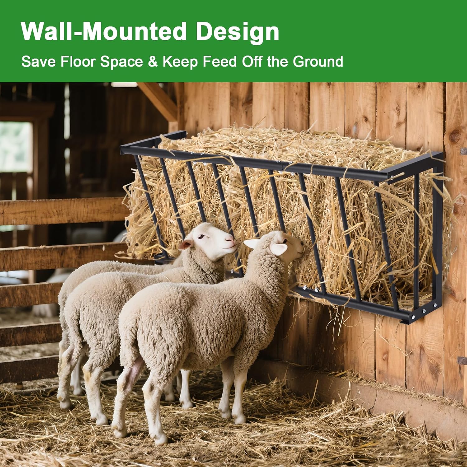 Wall Mount Hay Rack for Goats, Sheep, Horses – Heavy Duty 16 Gallon Livestock Hay Feeder, Hanging Blanket Holder with Rust Resistant Coating, Space Saving Farm Goat Feeder for Indoor, Outdoor Use