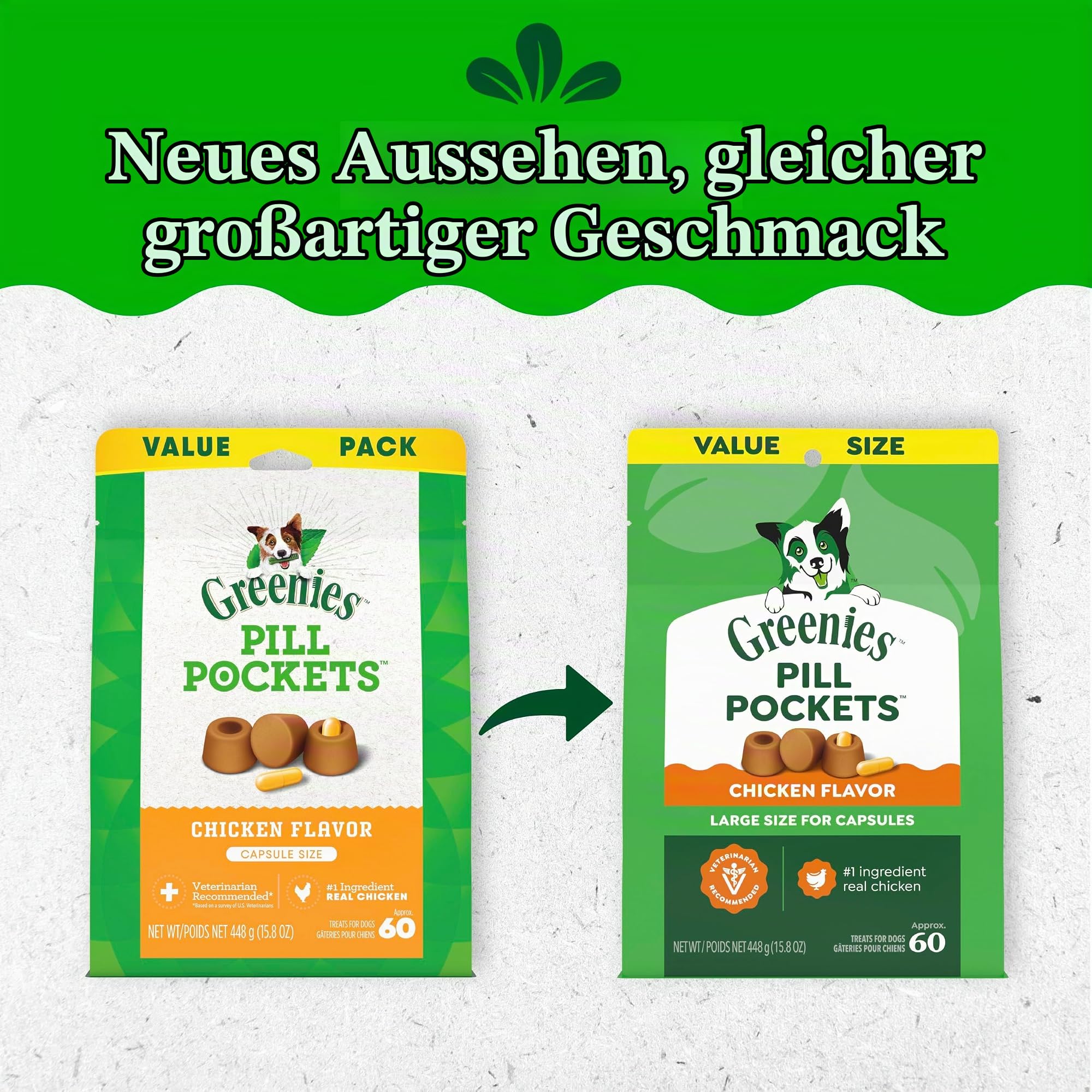 Greenies Pill Pockets, Leckerlis für Hunde mit Enten- und Erbsenformel, ohne Getreide