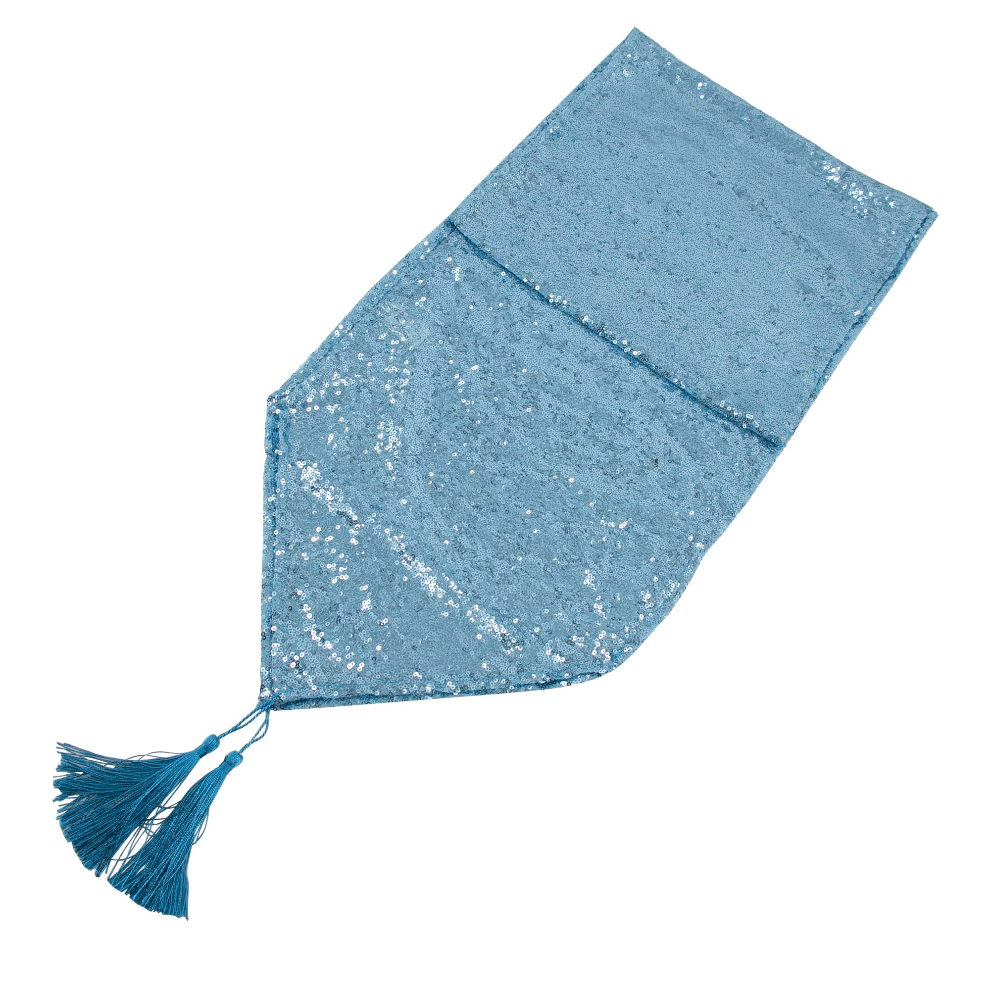Time to Sparkle 10PCS 90 Inches Sequin Table Runner Tassel Glitter Table Runner for Kitchen Birthday Fabric Sequin Table Overlay for Wedding Reception Baby Blue
