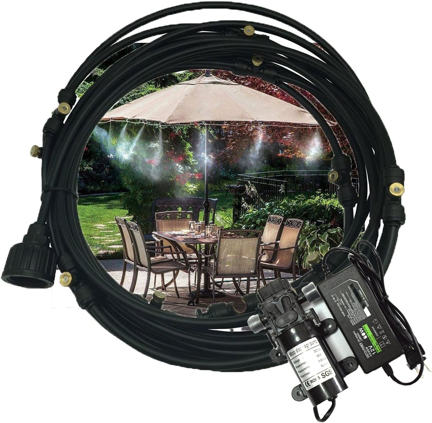 Outdoor Misting Cooling System Kit with 12v Pump, Misters for Patio