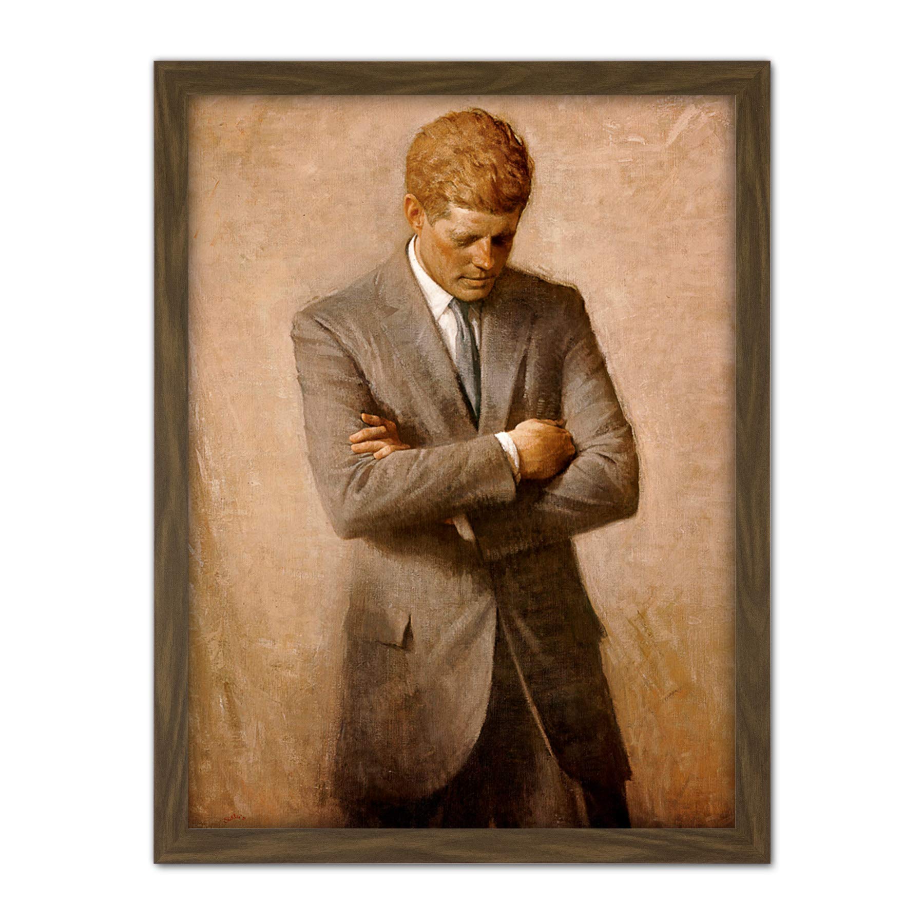 Shikler Official Portrait US President John Kennedy JFK Painting Artwork Framed Wall Art Print 18X24 Inch