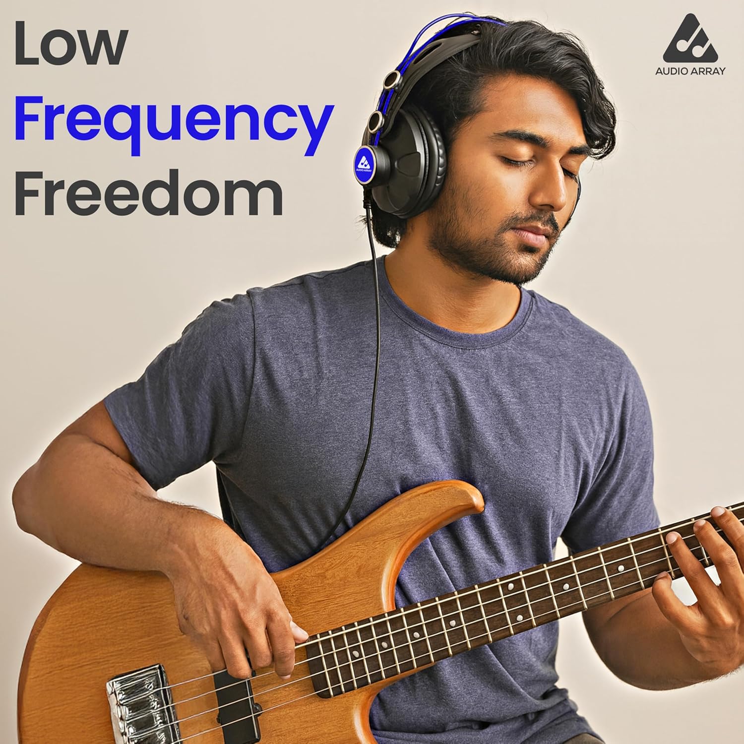 Audio Array AH-60-BL 60 Ohms Impedance Professional Monitoring Headphones | 53mm Drivers | 10Hz–30kHz Frequency Response | Closed-Back, DJ & Studio Use | 3m Cable with 3.5mm & 6.3mm Plugs (Blue)