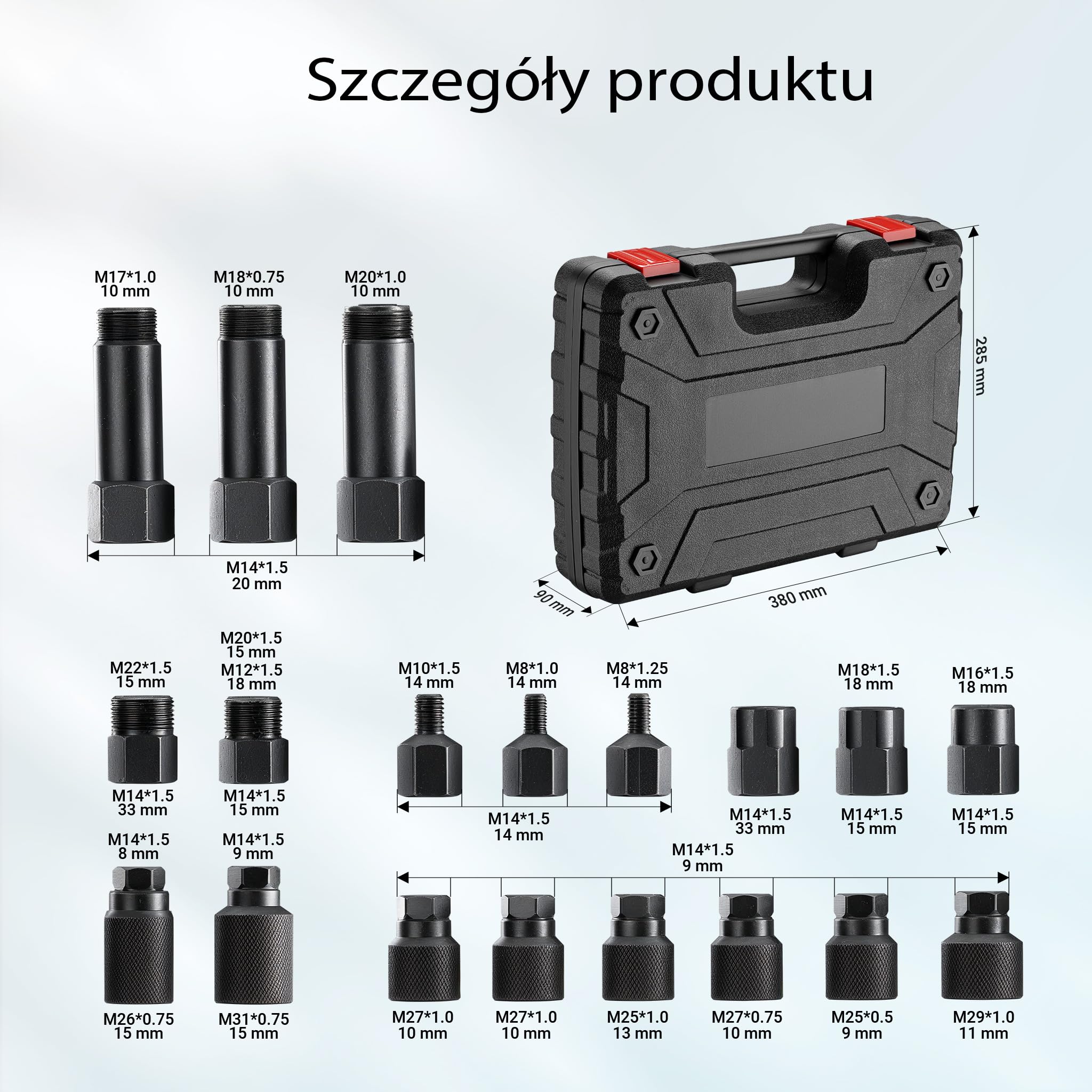 Wiltec Zestaw pneumatycznych ściągaczy do wtryskiwaczy 21-częściowy, kompatybilny z większością pojazdów, w walizce