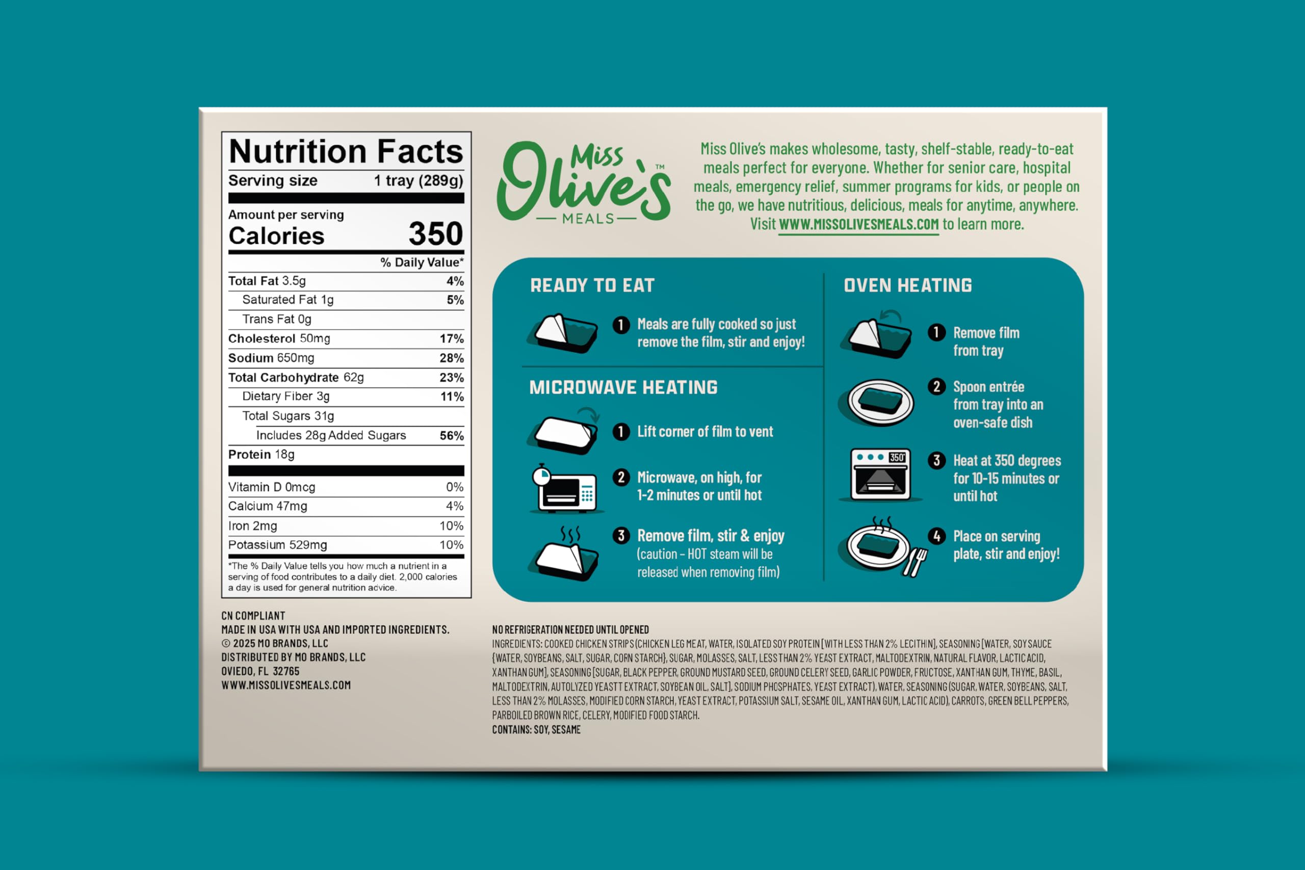 Miss Olive’s Teriyaki Chicken & Rice Ready Meal – 6 Pack (6/10.2 oz Trays) | Microwaveable K-12 Entrée | High-Protein Heat & Serve Meal for Busy Families, School Lunches & On-the-Go Convenience