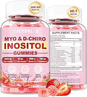 Myo-Inositol & D-Chiro Inositol Gummies Supplement for Women 2000mg + 50mg Ideal 40:1 Ratio with Magnesium and Vitamin D3 for Female Hormone Balance & Wellness, Vegan, Gelatin-Free, 60 Gummies