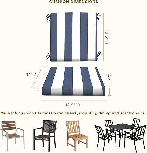 Miniatura 6 de Honeycomb Cojín para silla de patio al aire libre, 18.5 x 17 pulgadas, textura azul índigo sólido para muebles de patio al aire libre